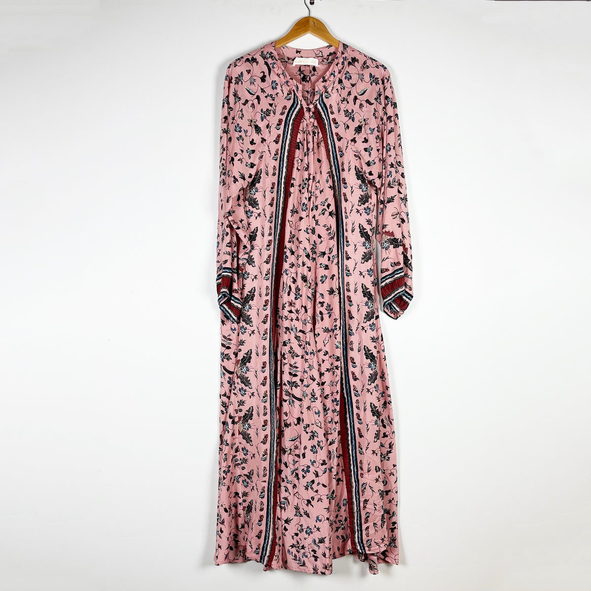 Natalie Martin Collection Fiore Silk Chiffon Lotus Print Champagne Maxi Dress XL