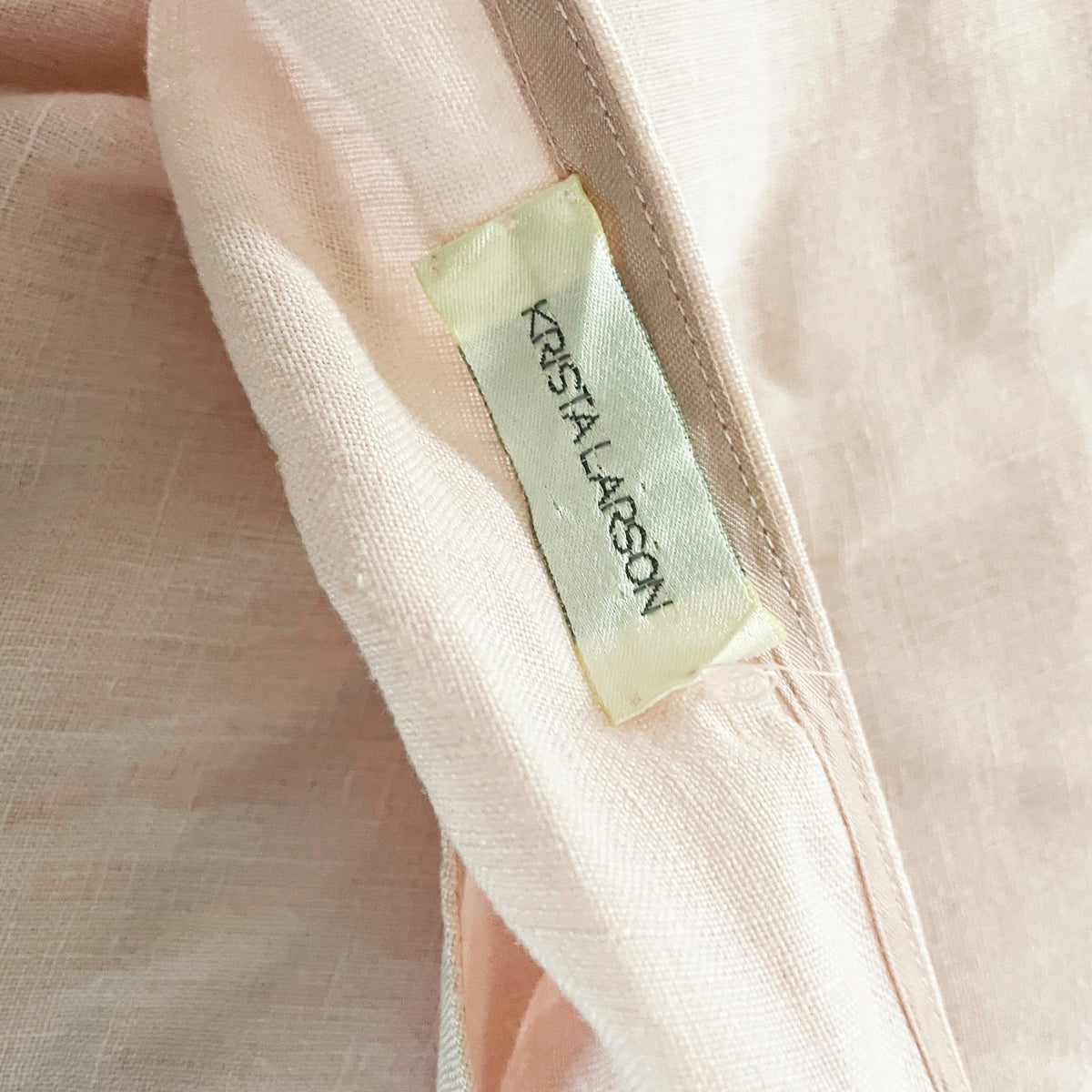 Krista Larson Linen Lightweight Weave Embroidered Applique Pink Cream Dress OS