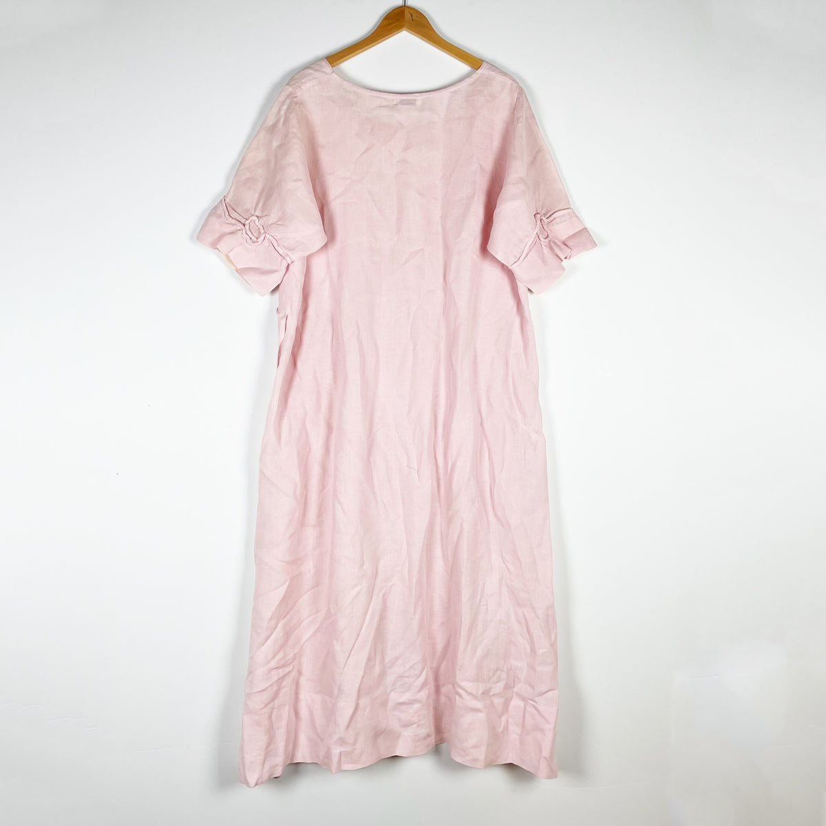 Krista Larson Linen Lightweight Weave Embroidered Applique Pink Cream Dress OS