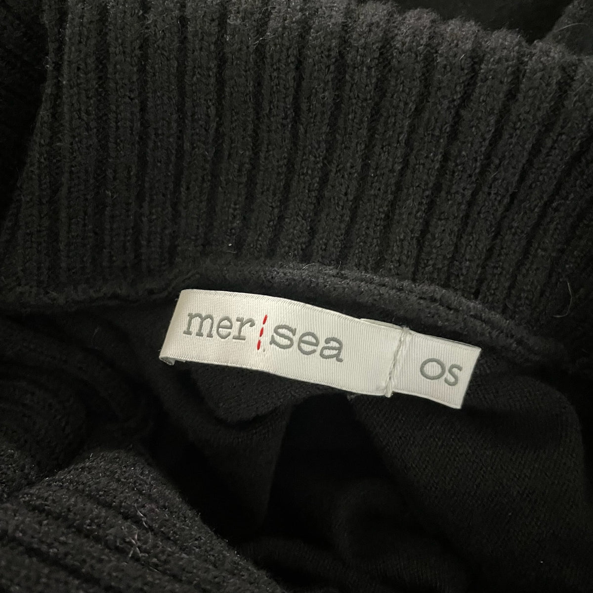 Mersea Knit Stretch Wrap Neck Quarter Sleeve Pullover Sweater Black White OS