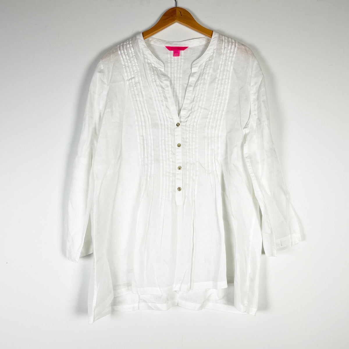 Lilly Pulitzer Women's Sarasota Linen Quarter Sleeve Pintuck Tunic Blouse White