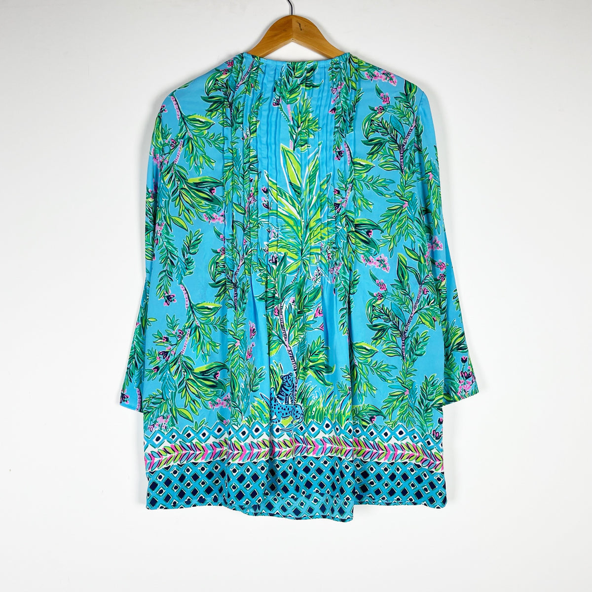 Lilly Pulitzer Marlinia Chiffon Tunic Porto Blue Bamboo Forest Print Blouse XL