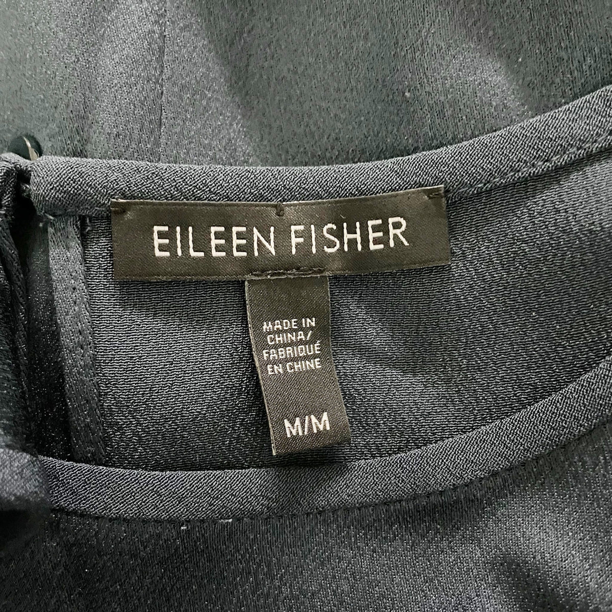 Eileen Fisher Silk Satin Scoop Neck Sleeveless Tank Top Camisole Navy Blue M