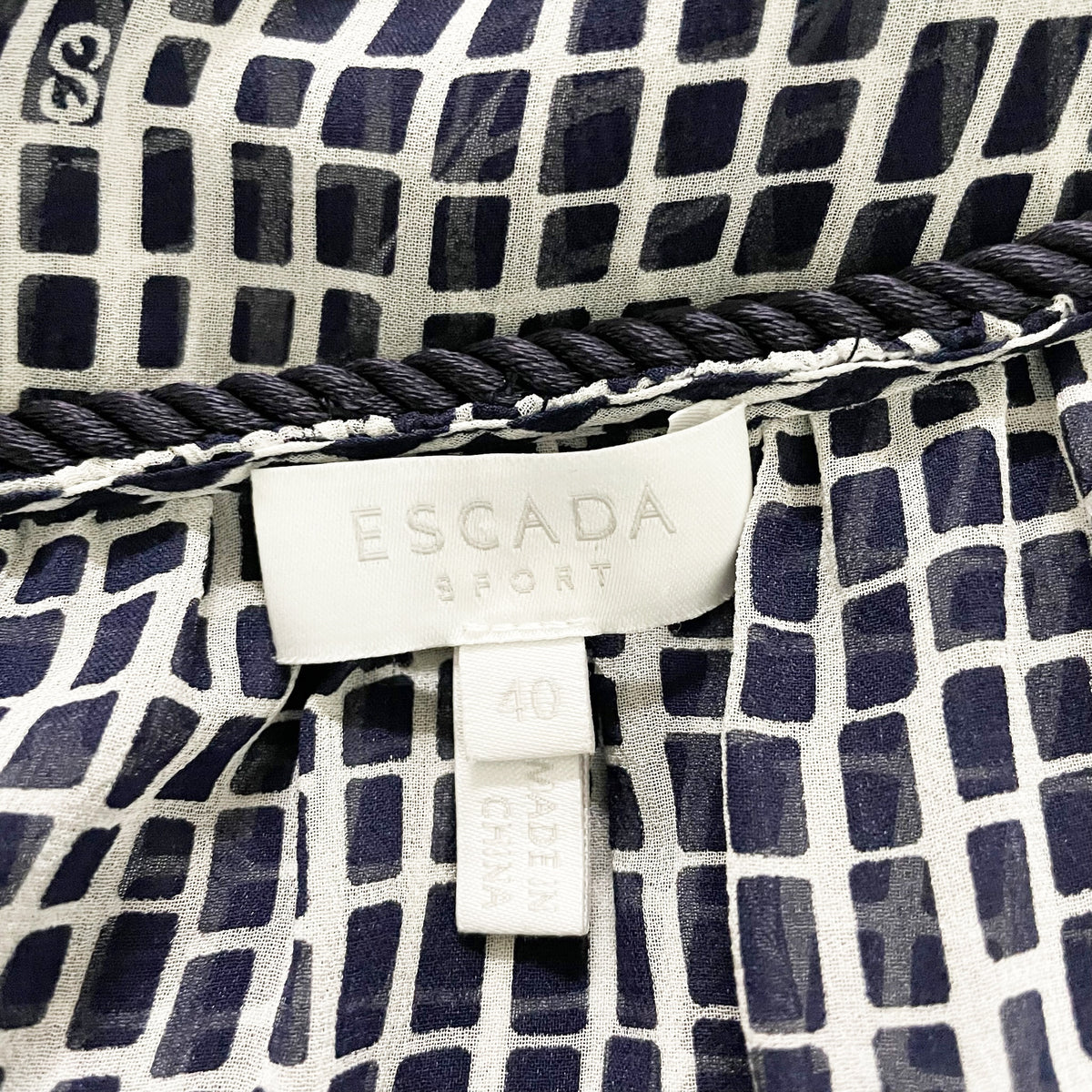 Escada Sport Chiffon Check Print Pattern Semi Sheer Tie Neck Blouse Shirt Top 40