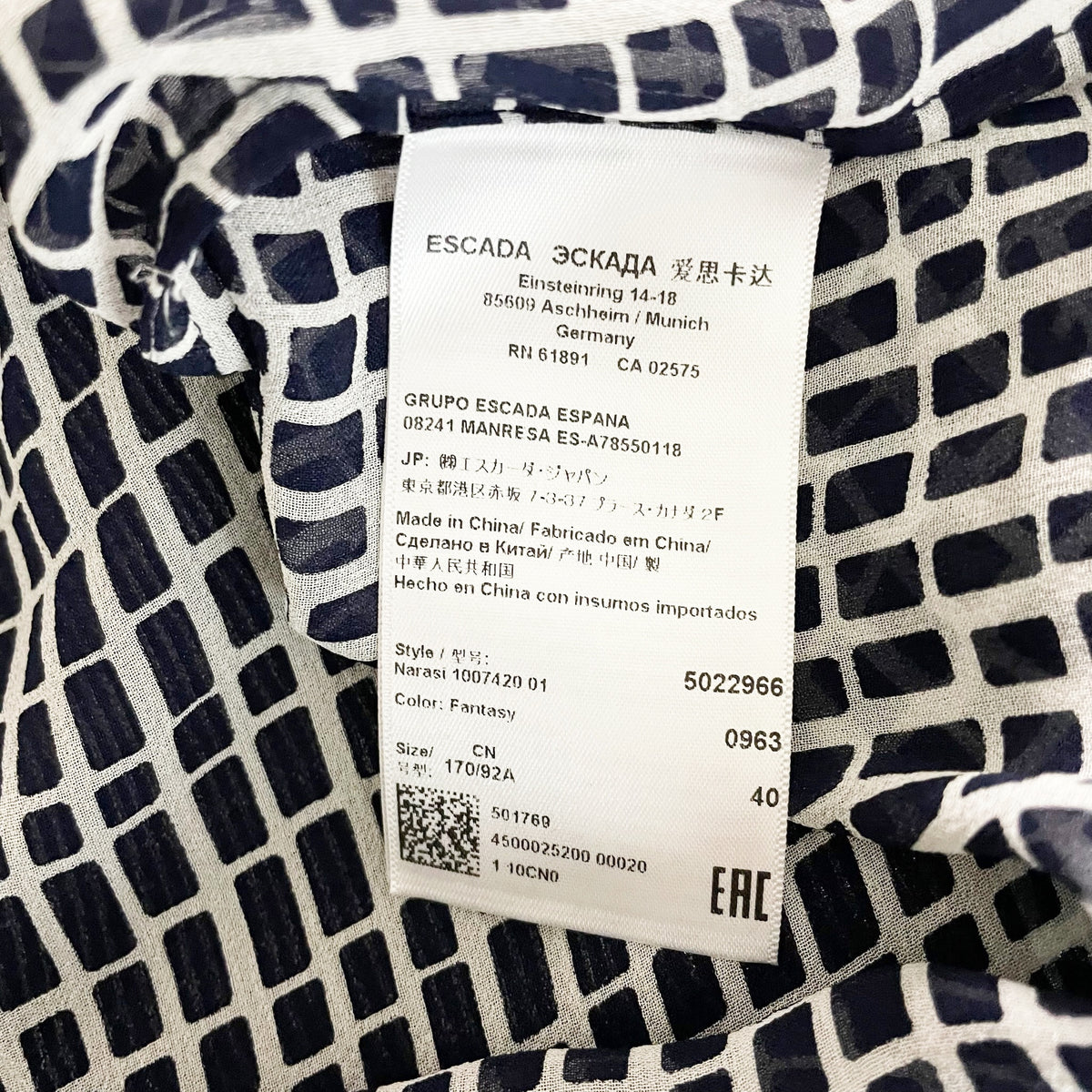 Escada Sport Chiffon Check Print Pattern Semi Sheer Tie Neck Blouse Shirt Top 40