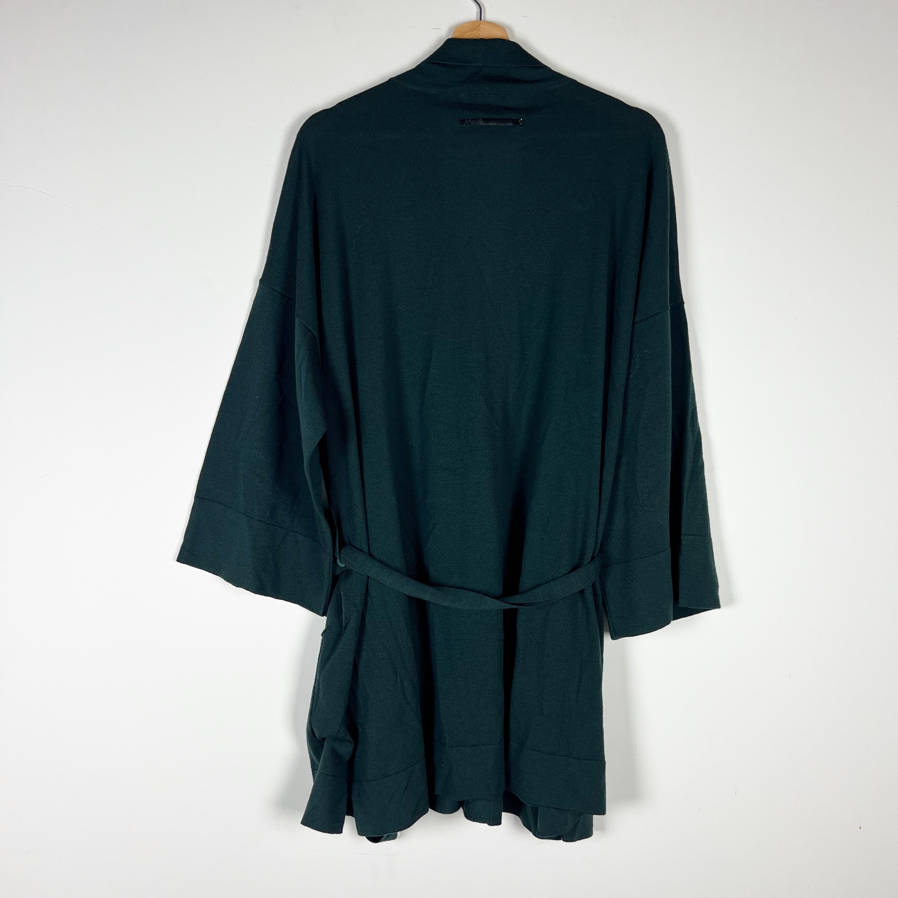 Marina Rinaldi Wool Stretch Knit Pocket Front Belted Cardigan Sweater Emerald XL