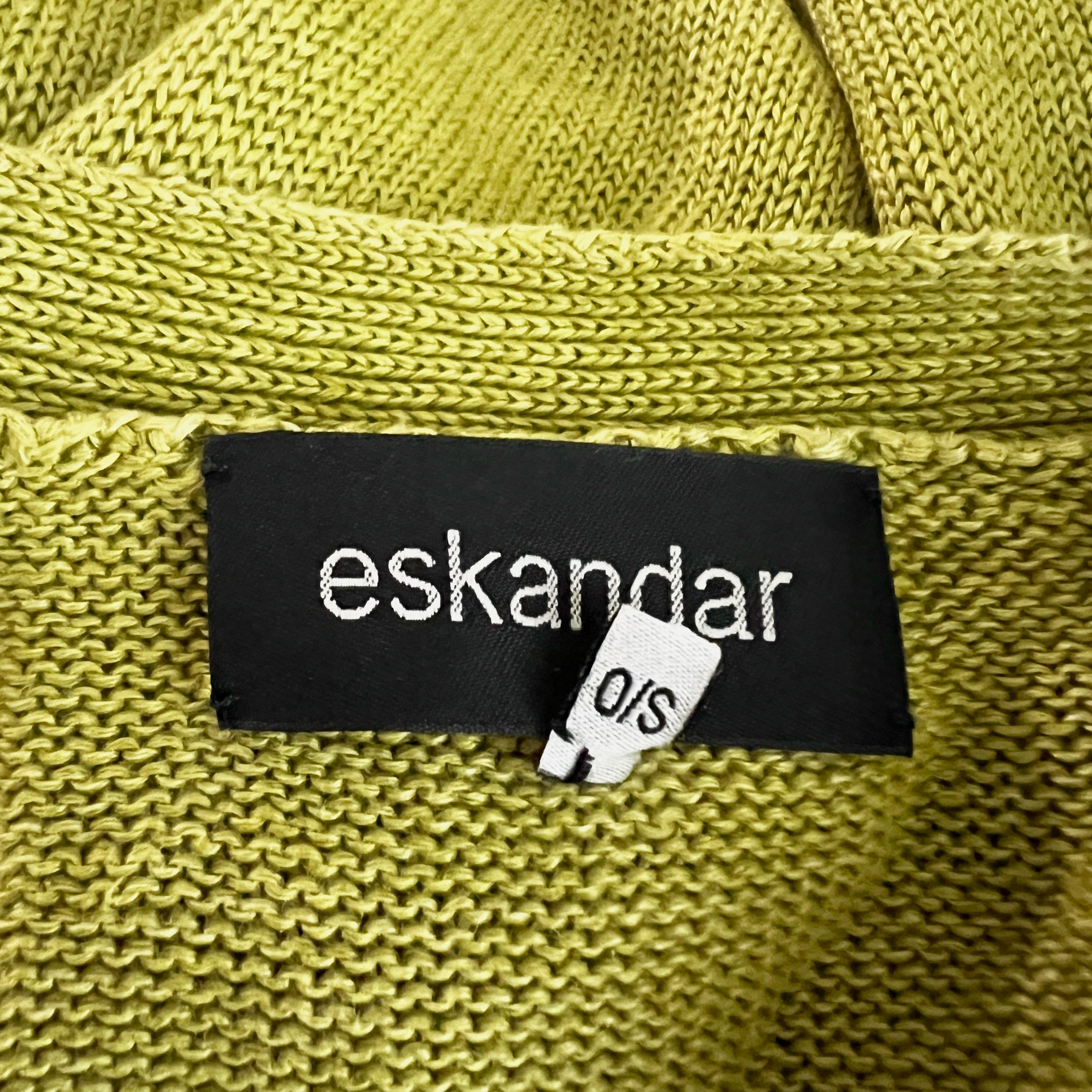 Eskandar Wide Square Boxy Linen V Neck Button Front Cardigan Sweater Olive Oil
