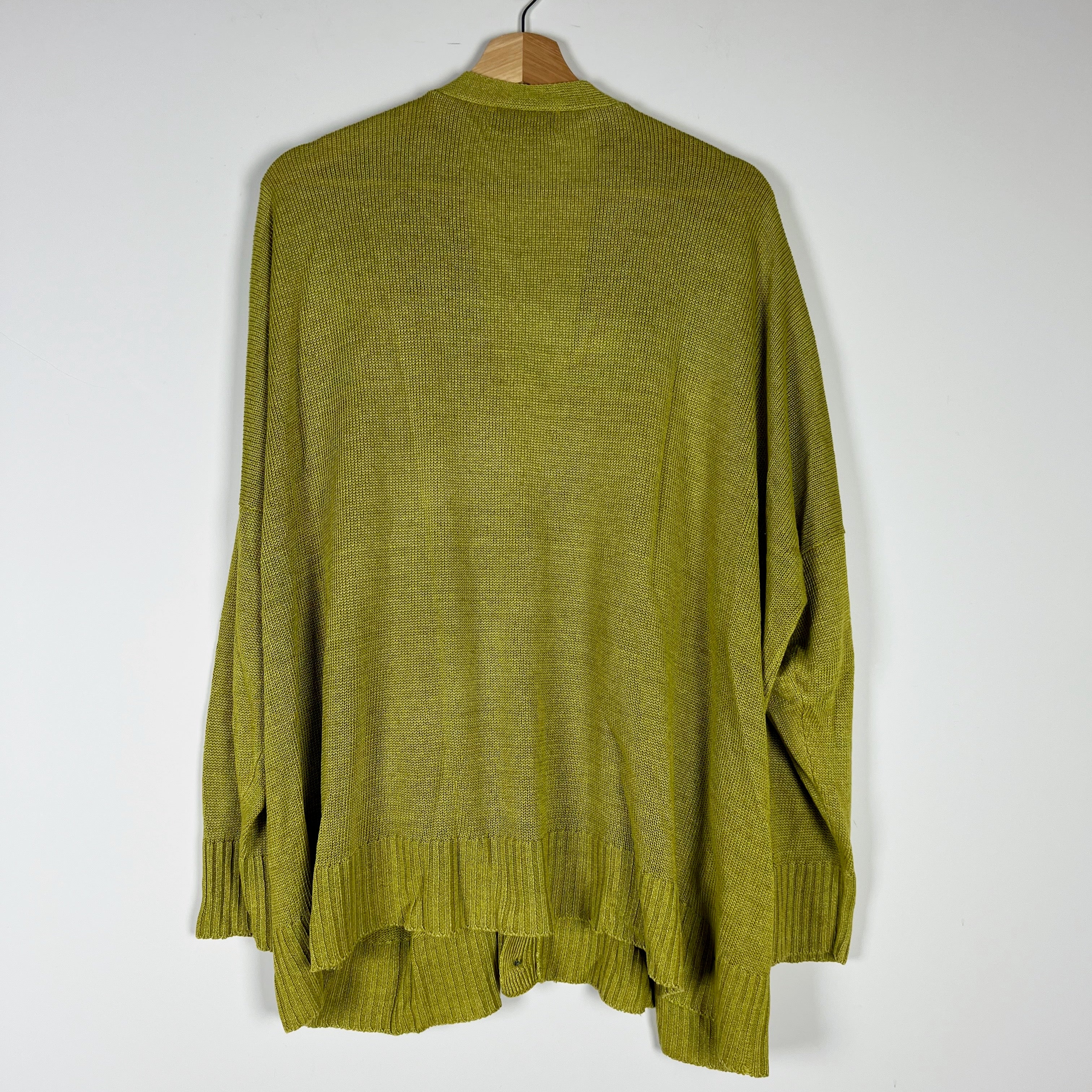 Eskandar Wide Square Boxy Linen V Neck Button Front Cardigan Sweater Olive Oil