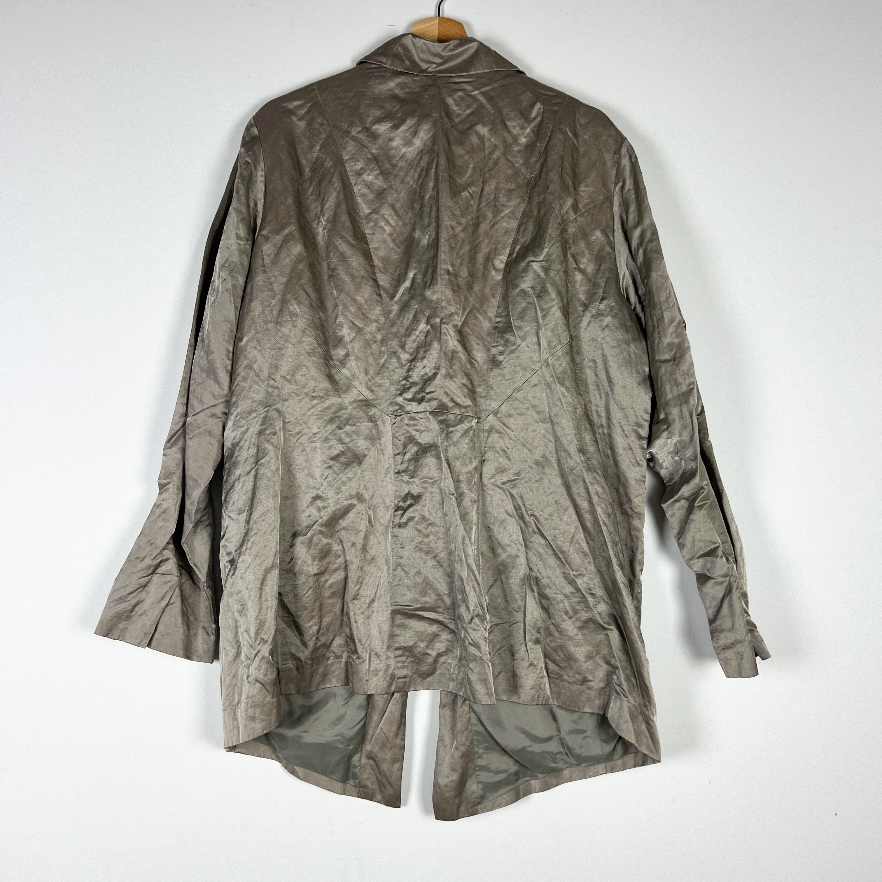 Eileen Fisher Woman Cotton Satin Metallic Sheen Collared One Button Blazer 1X