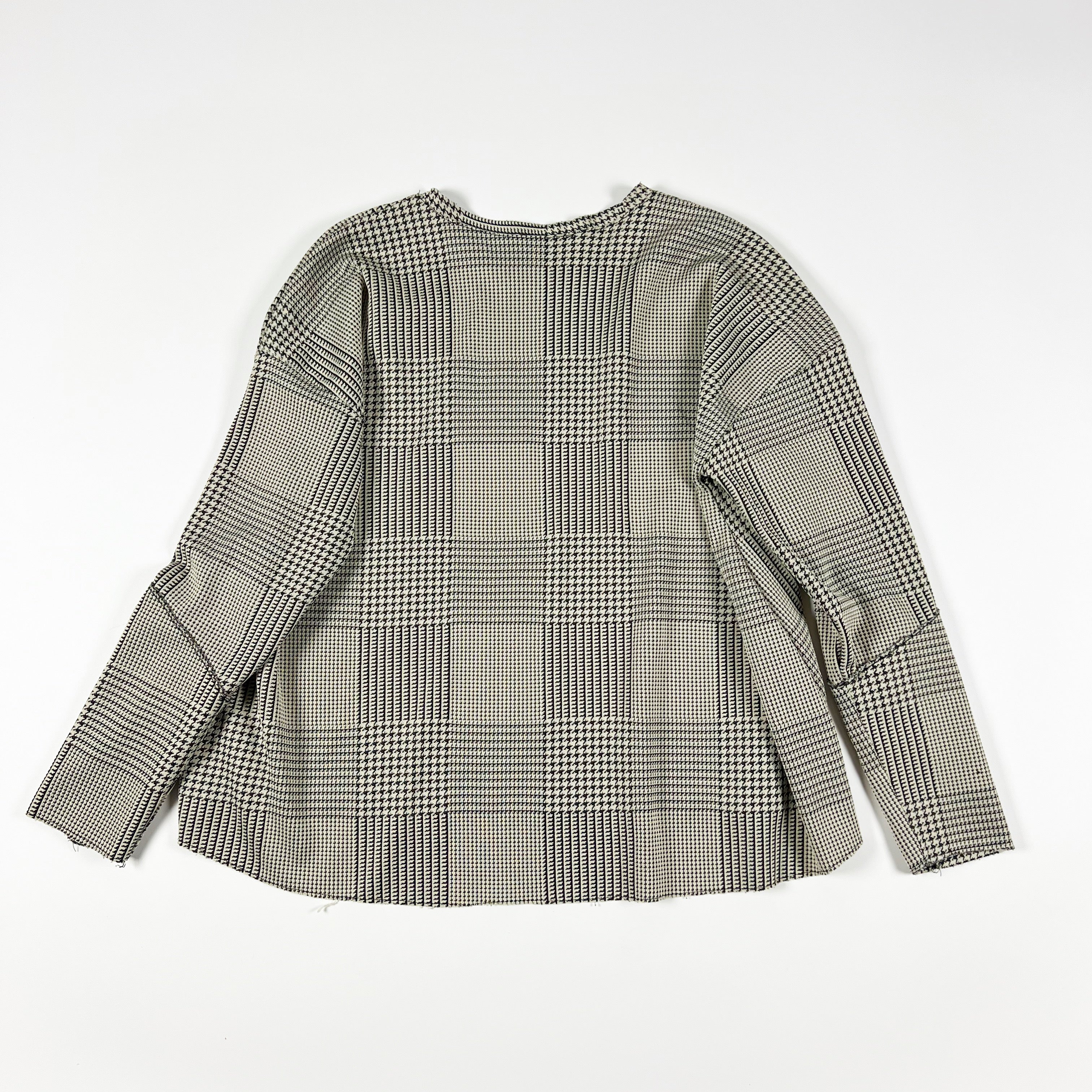 Zara W/B Women's Micro Houndstooth Print Pattern Long Button Sleeve Blouse Shirt