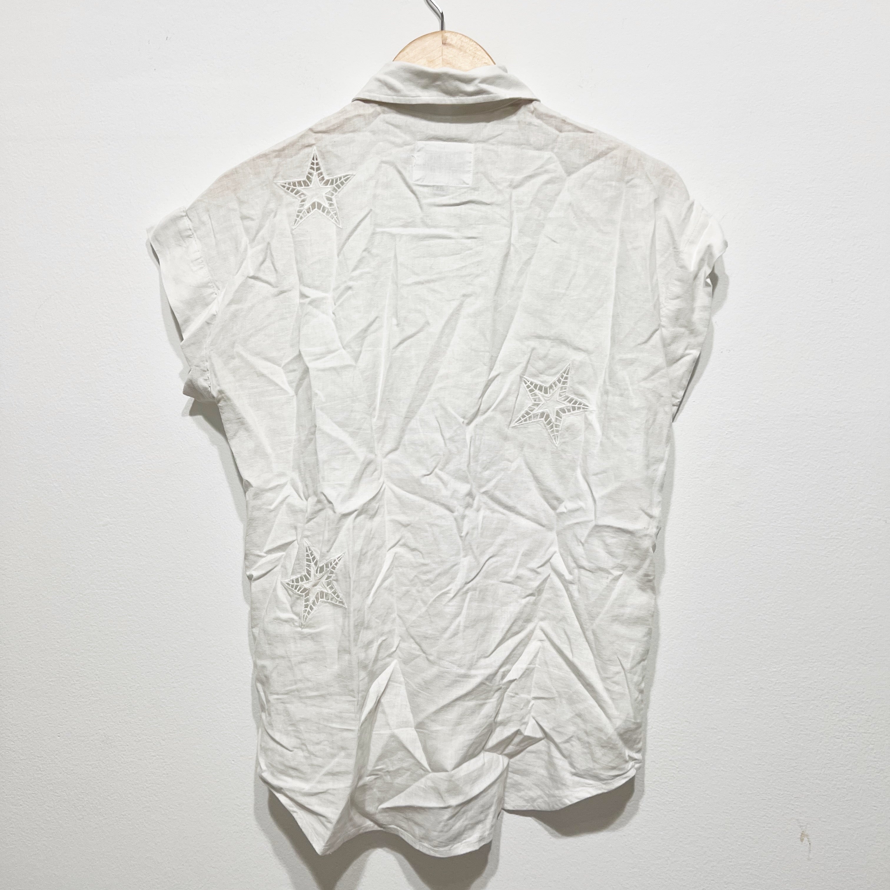 Rails Jamie White Eyelet Stars Lace Cut Out Perforates Linen Blouse Shirt Top XS