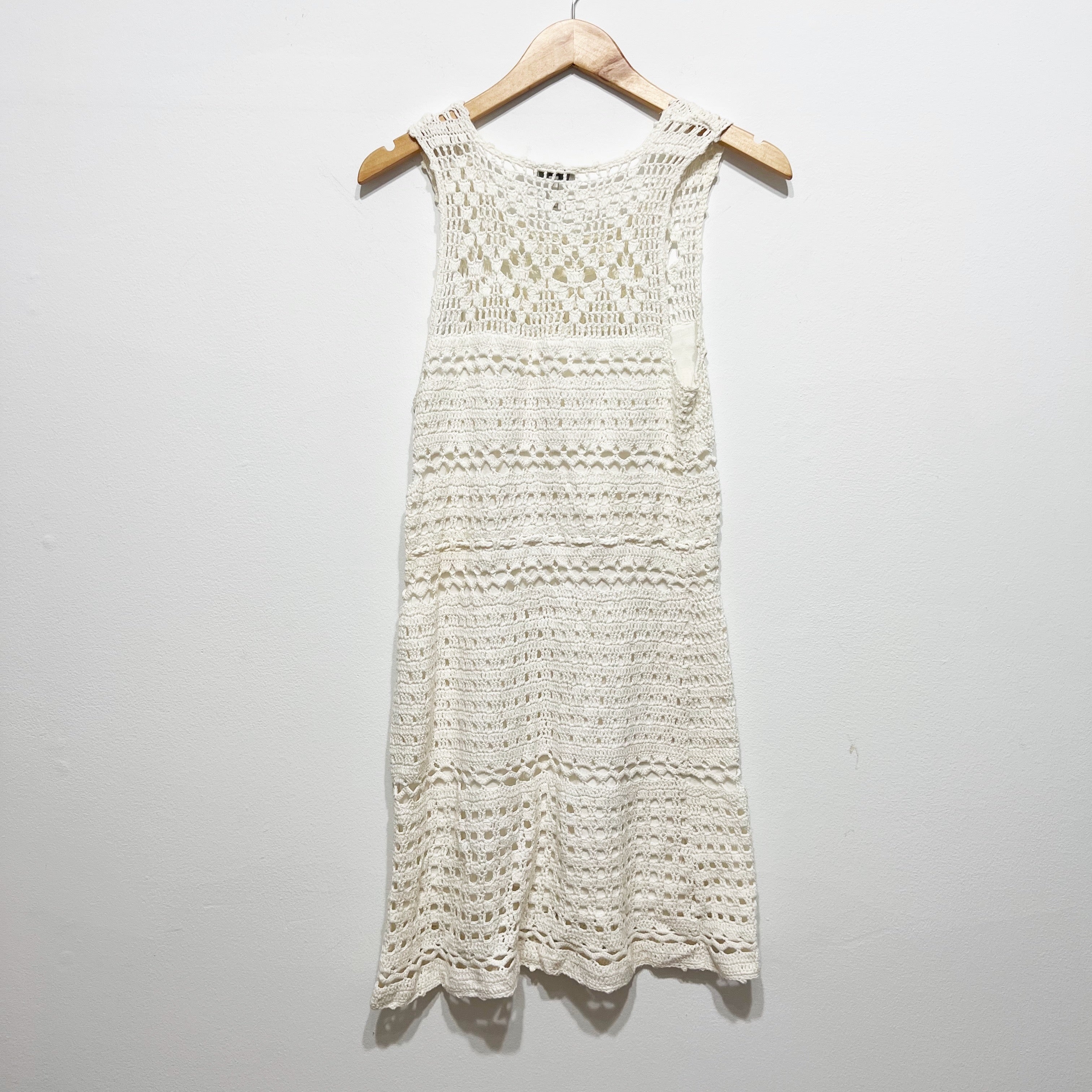 Joie Nawra Cotton Crochet Knit Sleeveless Tie Waist Pullover Mini Dress White S
