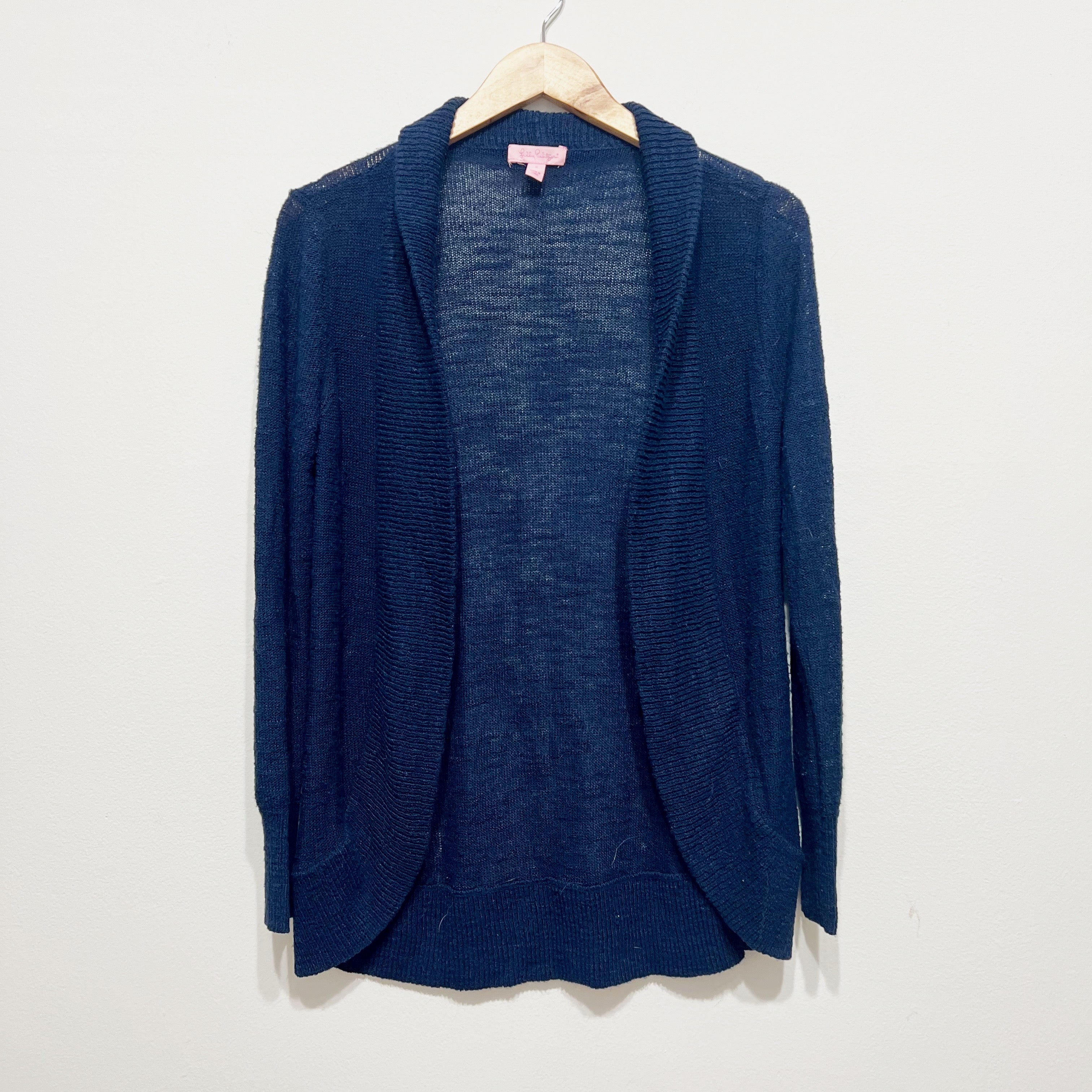 Lilly Pulitzer Amalie Knit Open Front Circle Hem Cardigan Sweater True Navy Blue