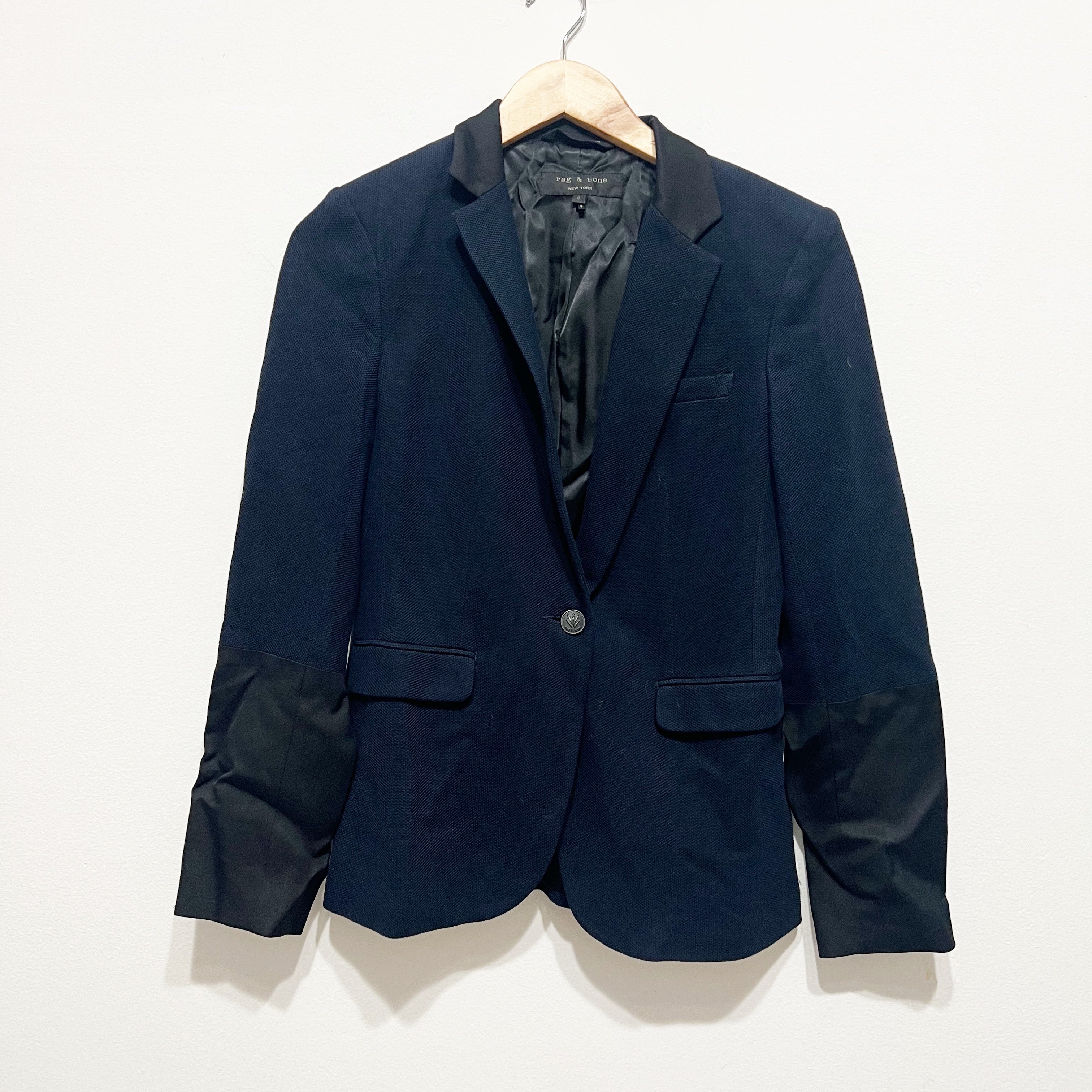 Rag & Bone Women's Cotton Woven Blue Black Colorblock One Button Blazer Jacket 4