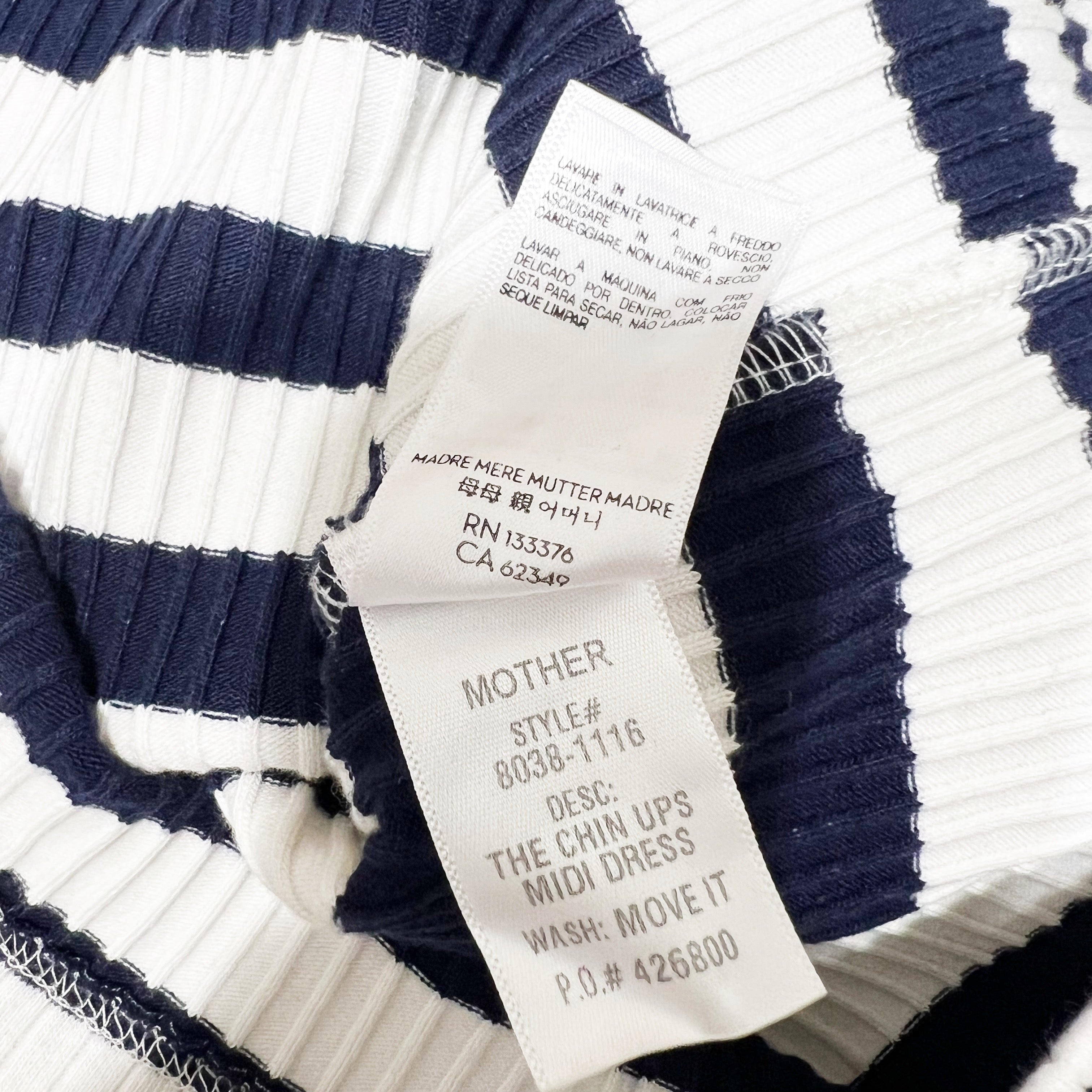 Mother Move It The Chin Ups Midi Dress Scoop Neck Blue White Stripe Ribbed Small