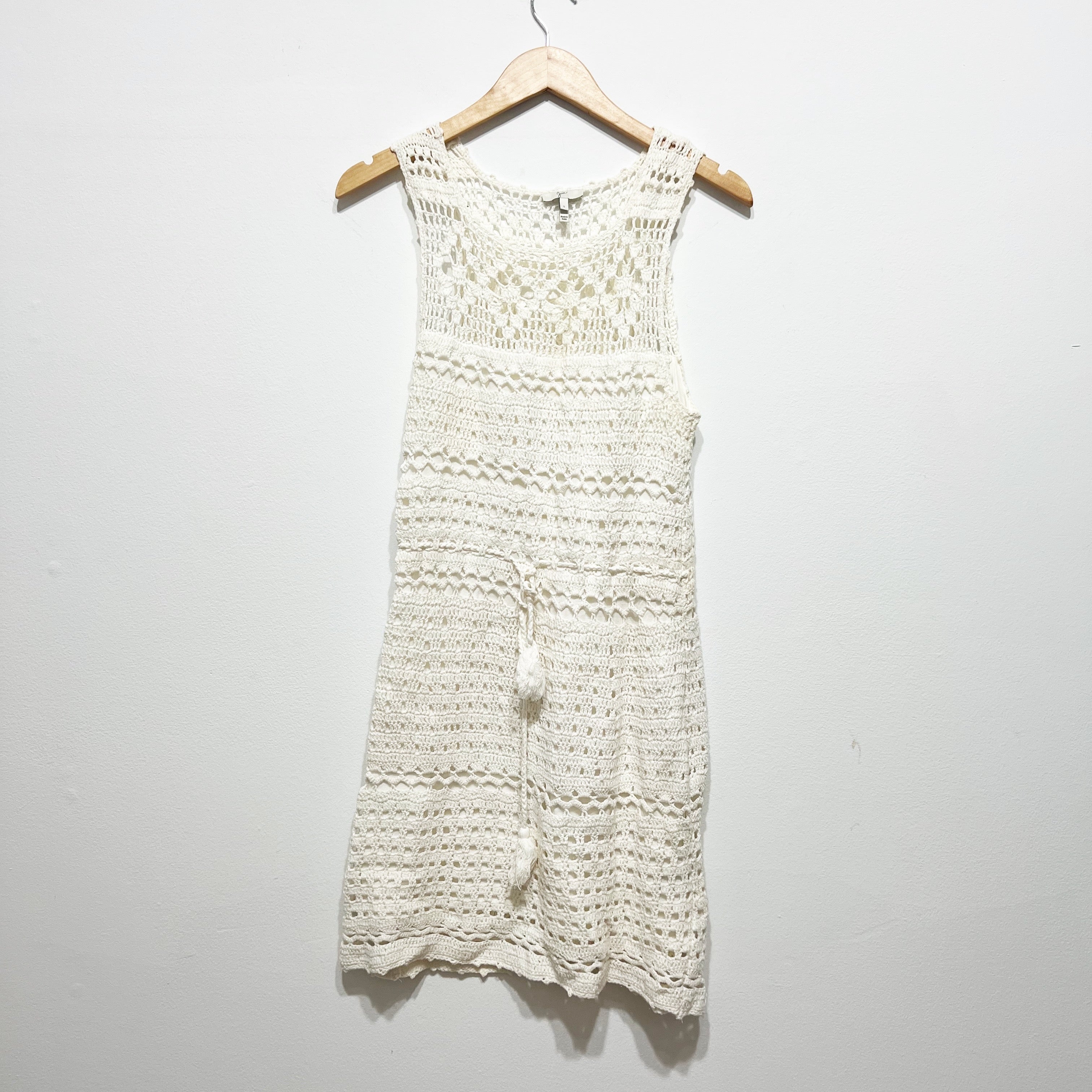 Joie Nawra Cotton Crochet Knit Sleeveless Tie Waist Pullover Mini Dress White S