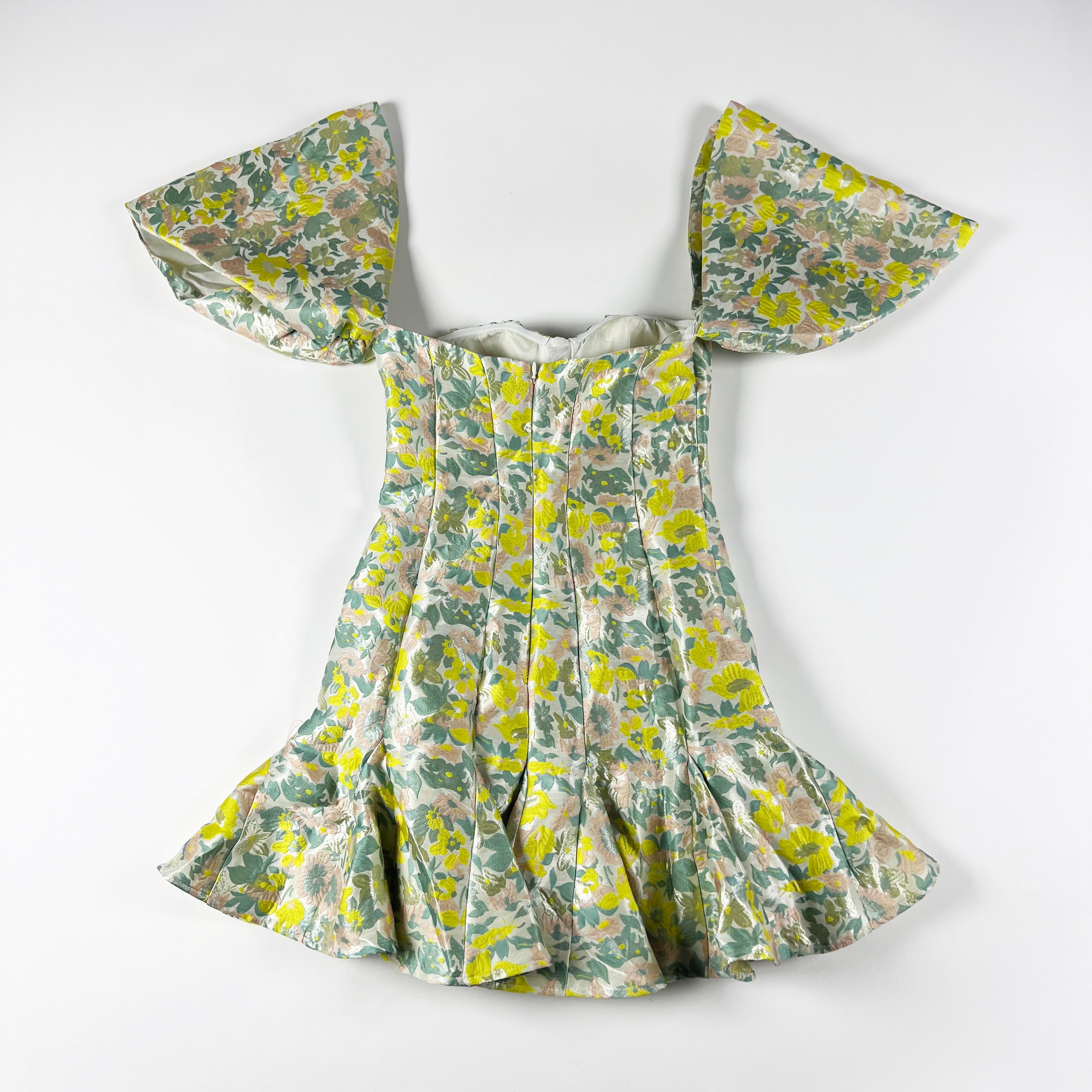 NEW ASOS Luxe Metallic Brocade Floral Flower Print Pattern Ruched Bodice Dress 4