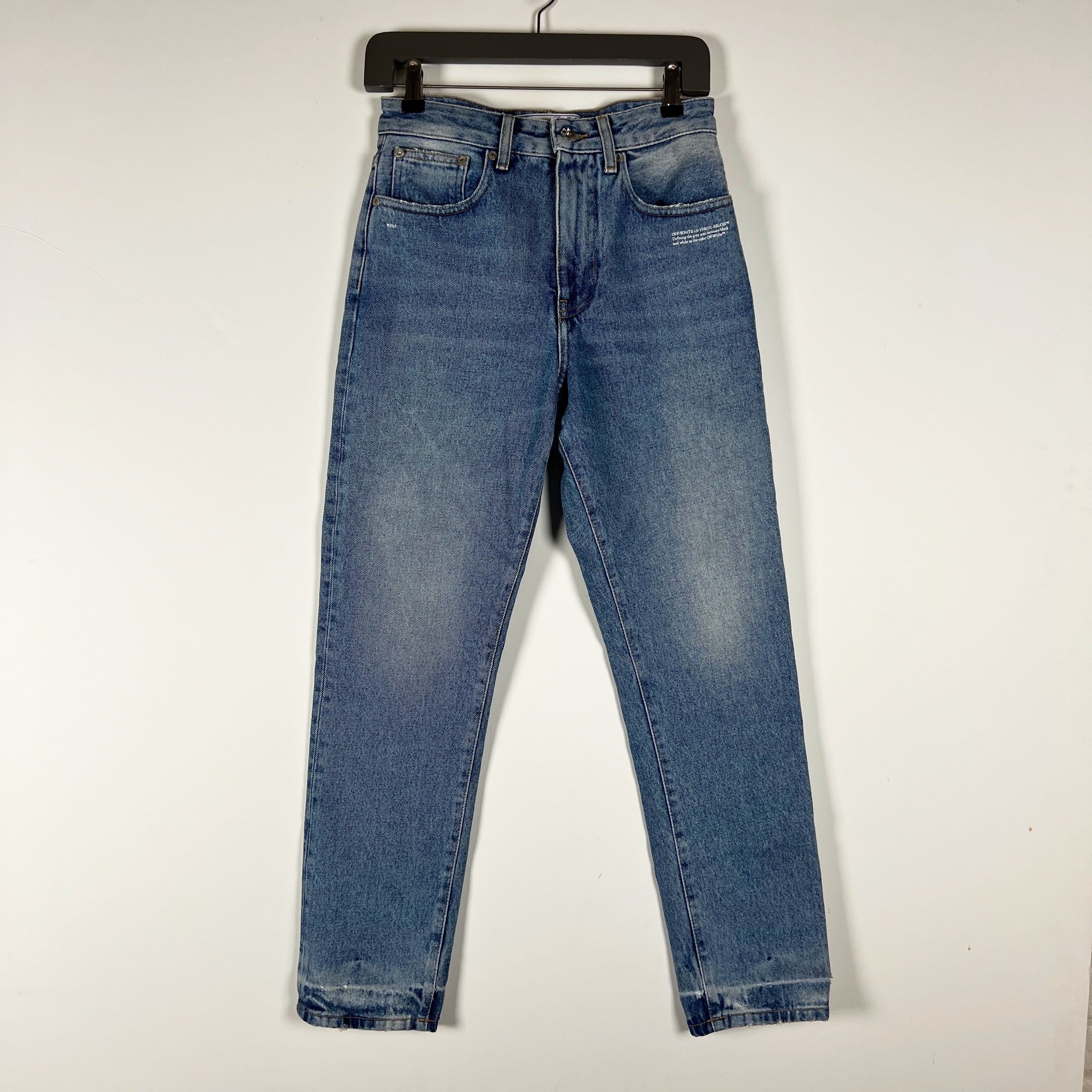 Off White Women's Cotton Mid Rise Straight Leg Denim Jeans 25