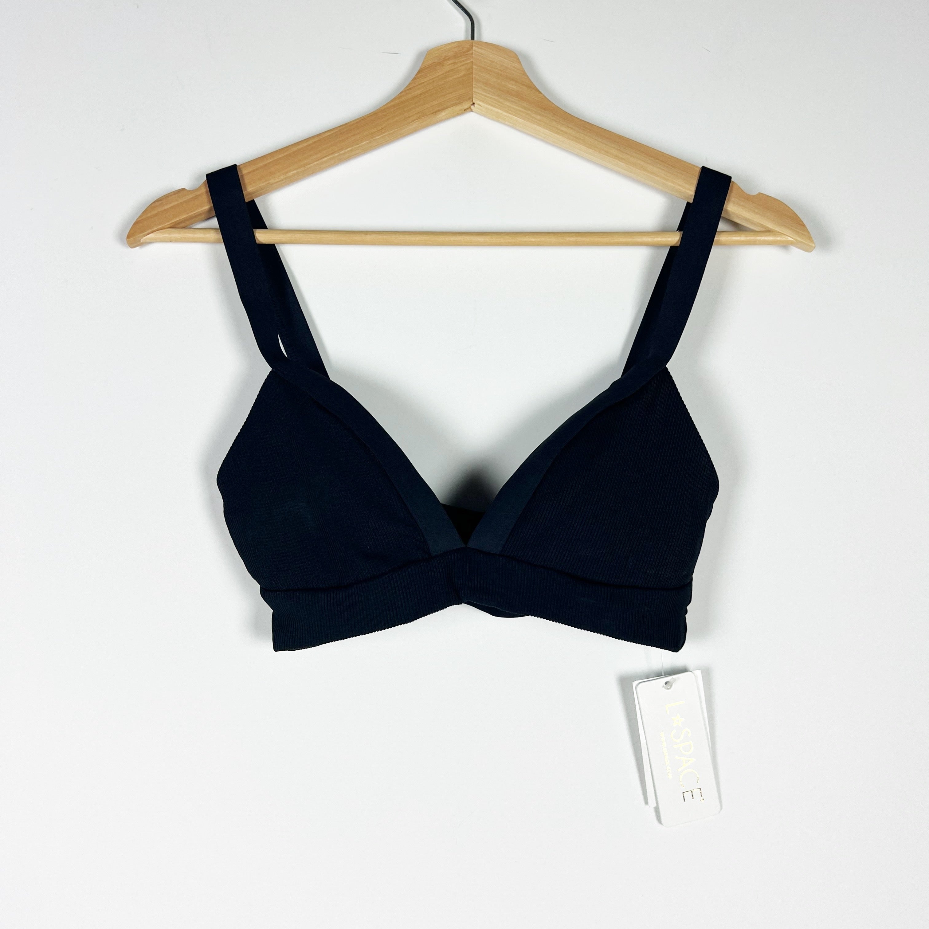 NEW L*Space Vera Crossover Strap Bathing Suit Bikini Top Solid Black Small