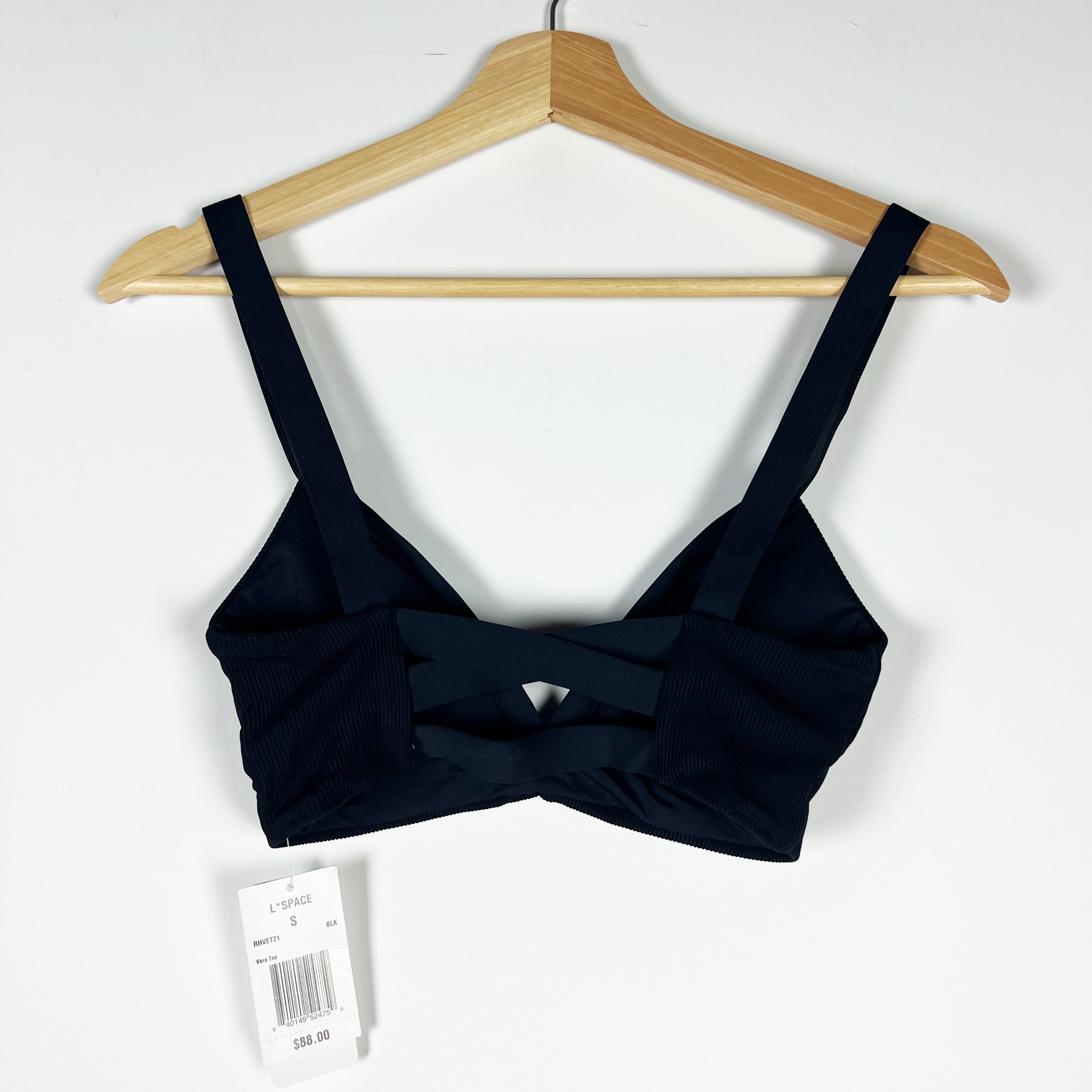 NEW L*Space Vera Crossover Strap Bathing Suit Bikini Top Solid Black Small