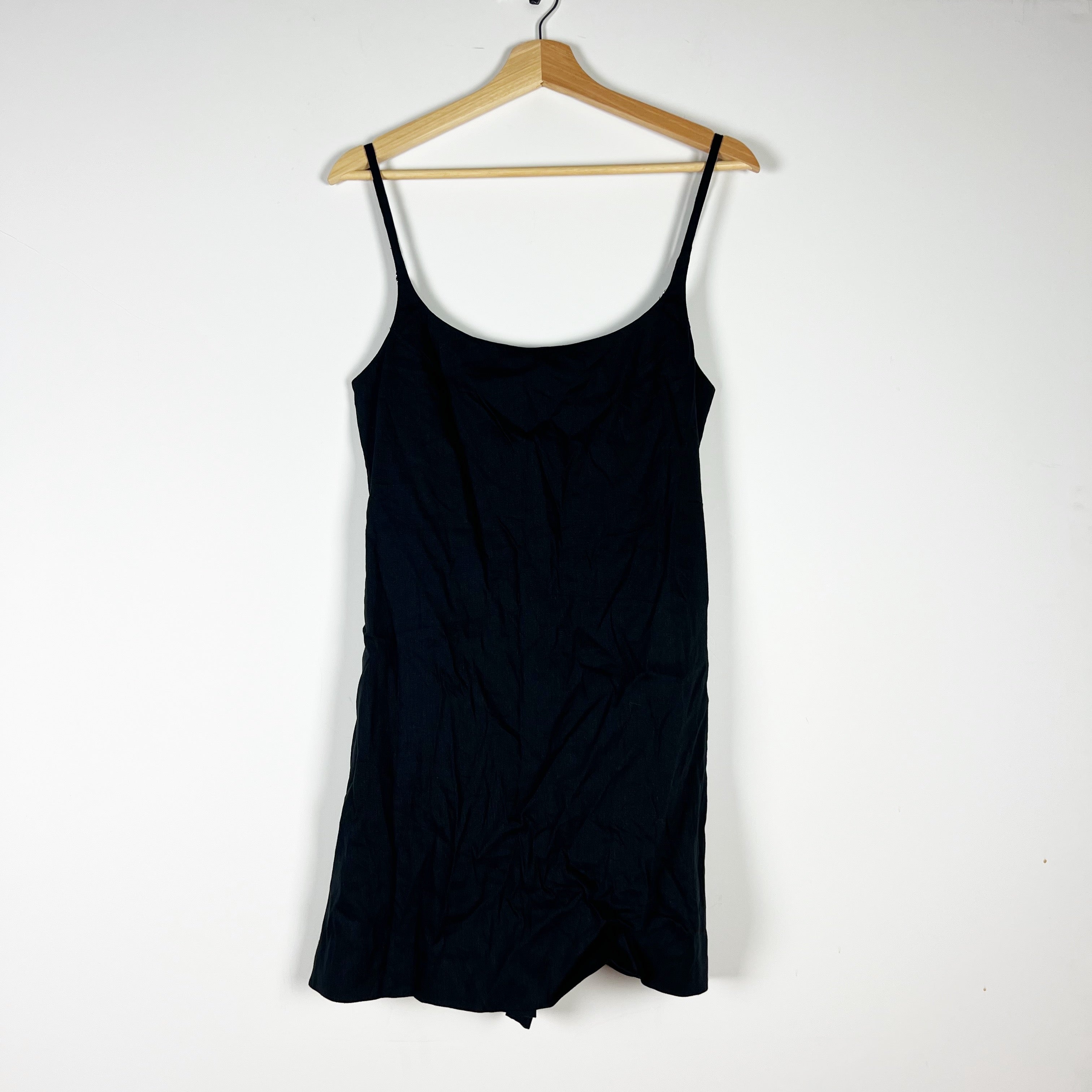 NEW Rebecca Taylor Stretch Linen Skirted Mini Romper Dress Black 4