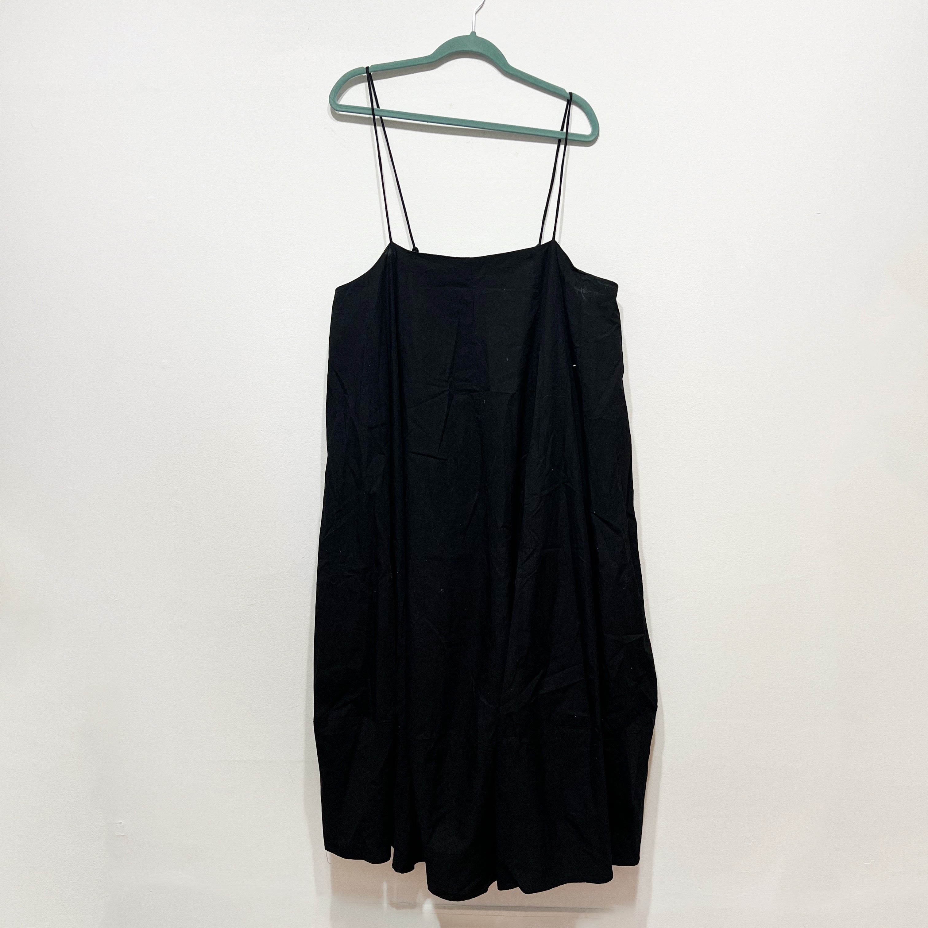 NEW Free People Cotton Poplin Button Back Square Neck Midi Dress Black Large