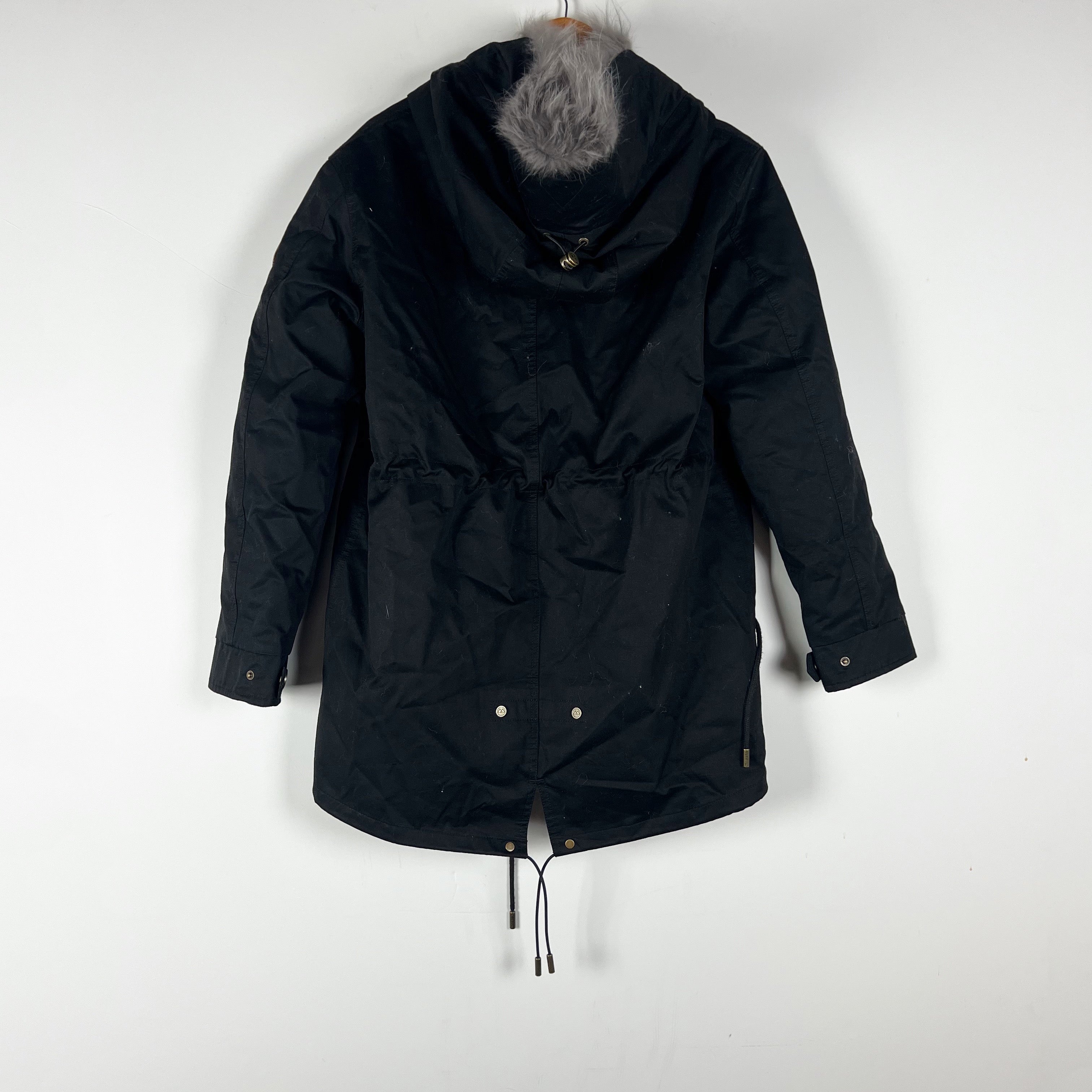 Mazden Paxton Storm Mink Fur Down Full Zip Hooded Parka Coat Jacket Black Gray S