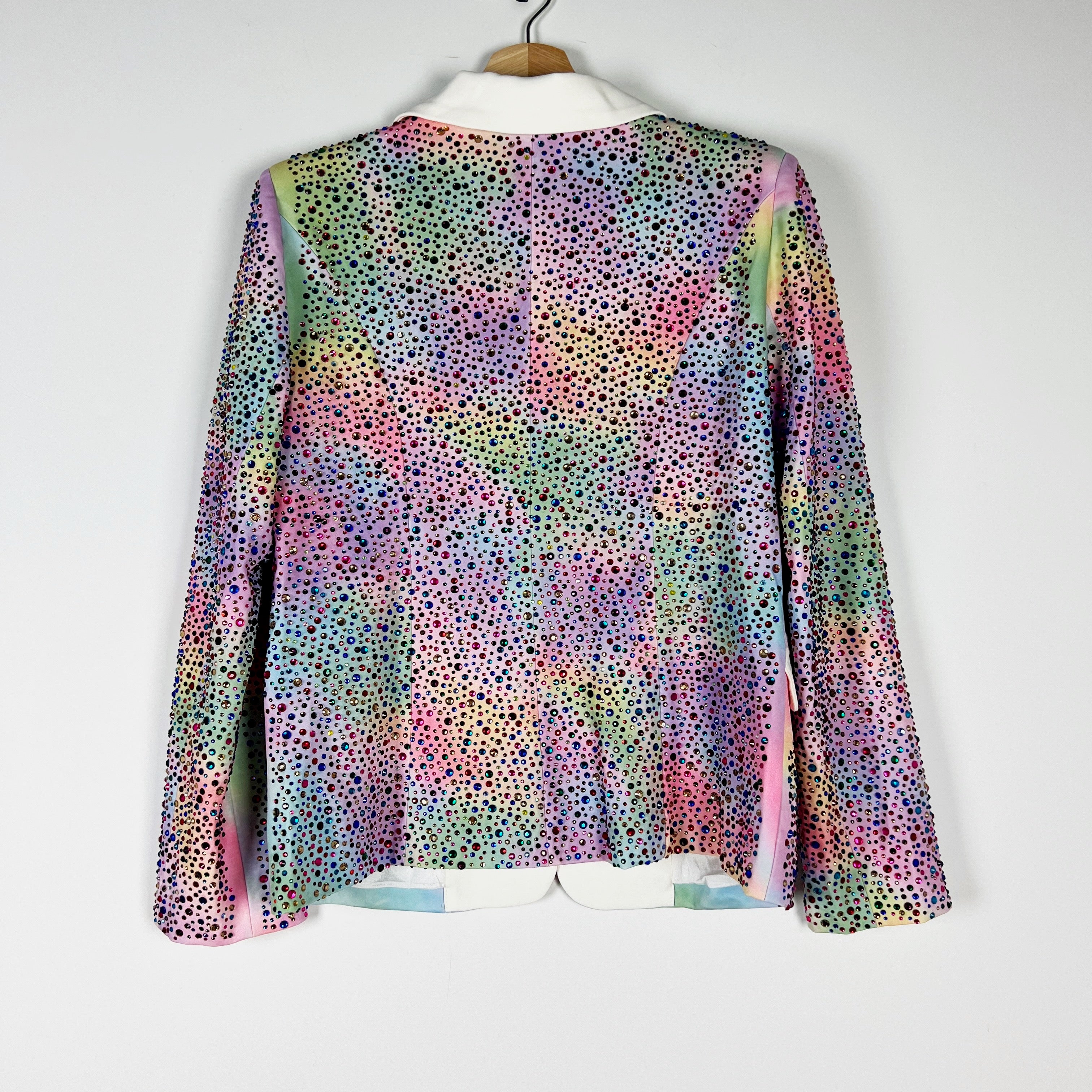 Queen Of Sparkles Multi Rainbow Tie Dye Rhinestone Diamond Jewel Blazer Jacket