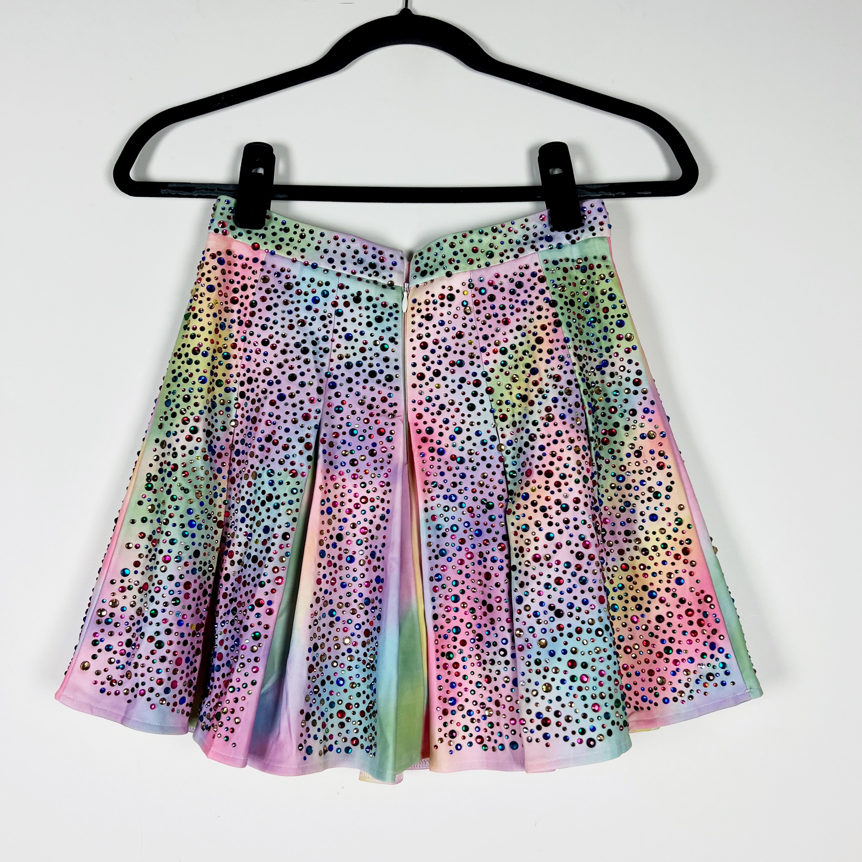 Queen Of Sparkles Multi Rainbow Tie Dye Rhinestone Diamond Jewel Pleated Skirt