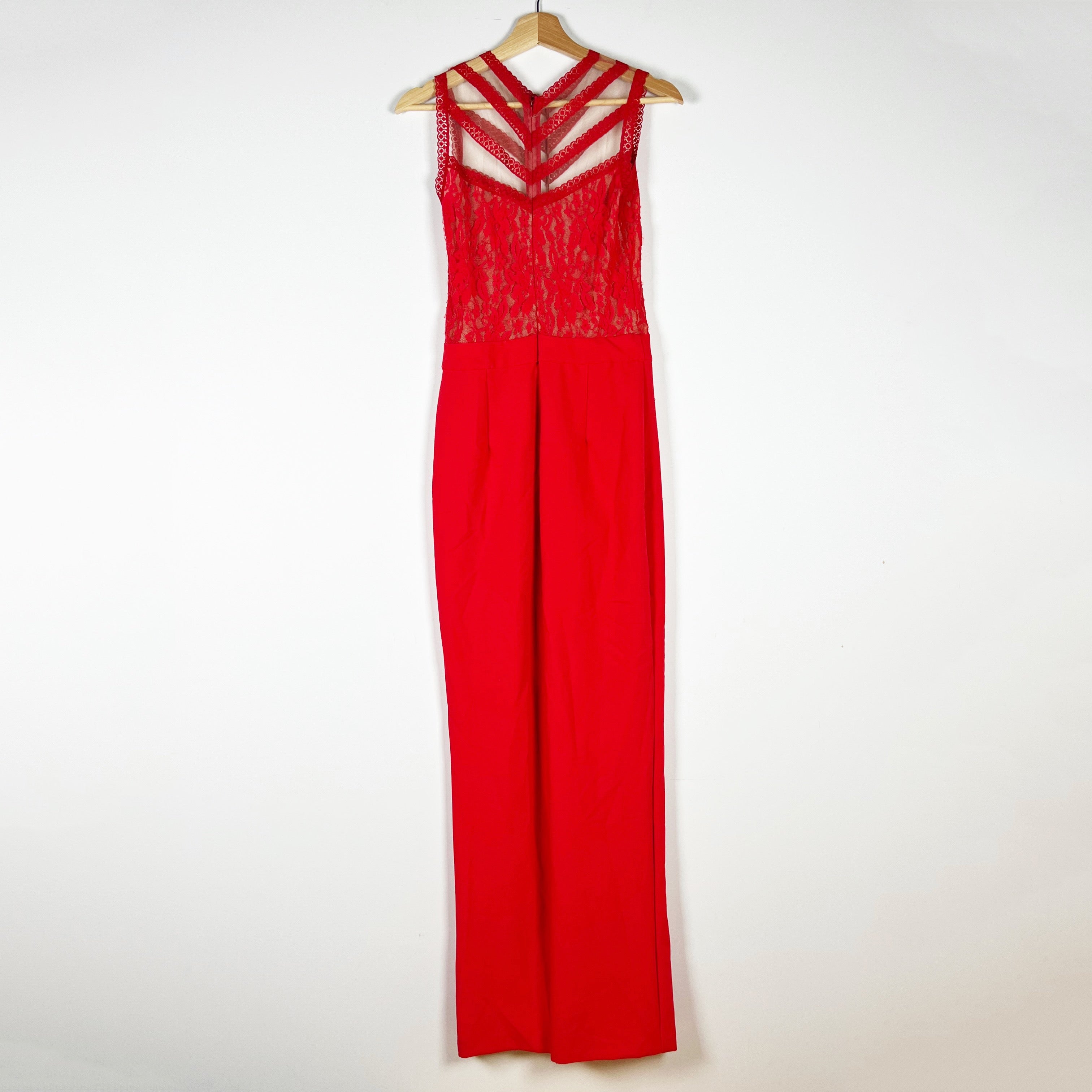 Karina Grimaldi Liguria Red Lace Bodice Semi sheer Sleeveless Jumper Jumpsuit XS