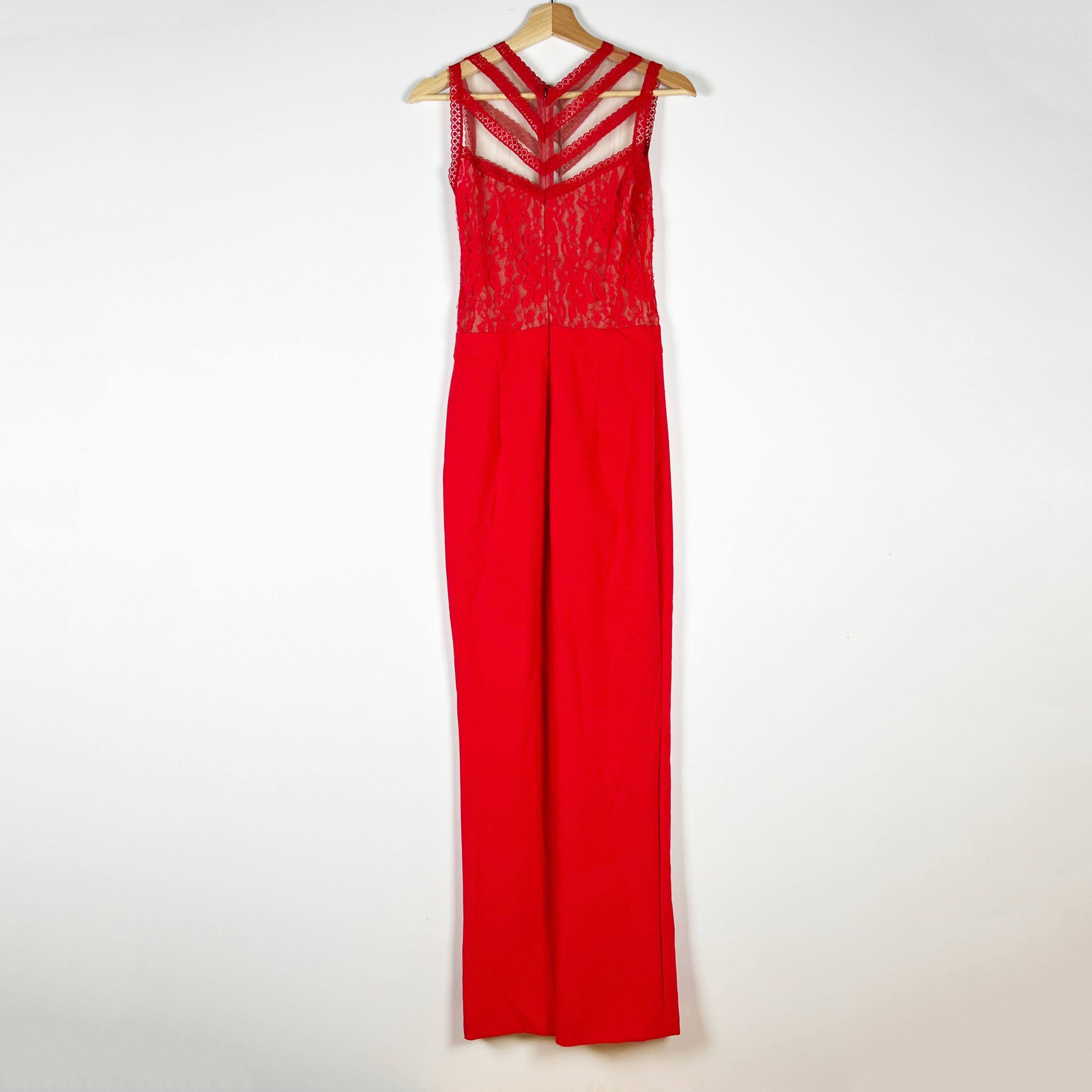 Karina Grimaldi Liguria Red Lace Bodice Semi sheer Sleeveless Jumper Jumpsuit XS