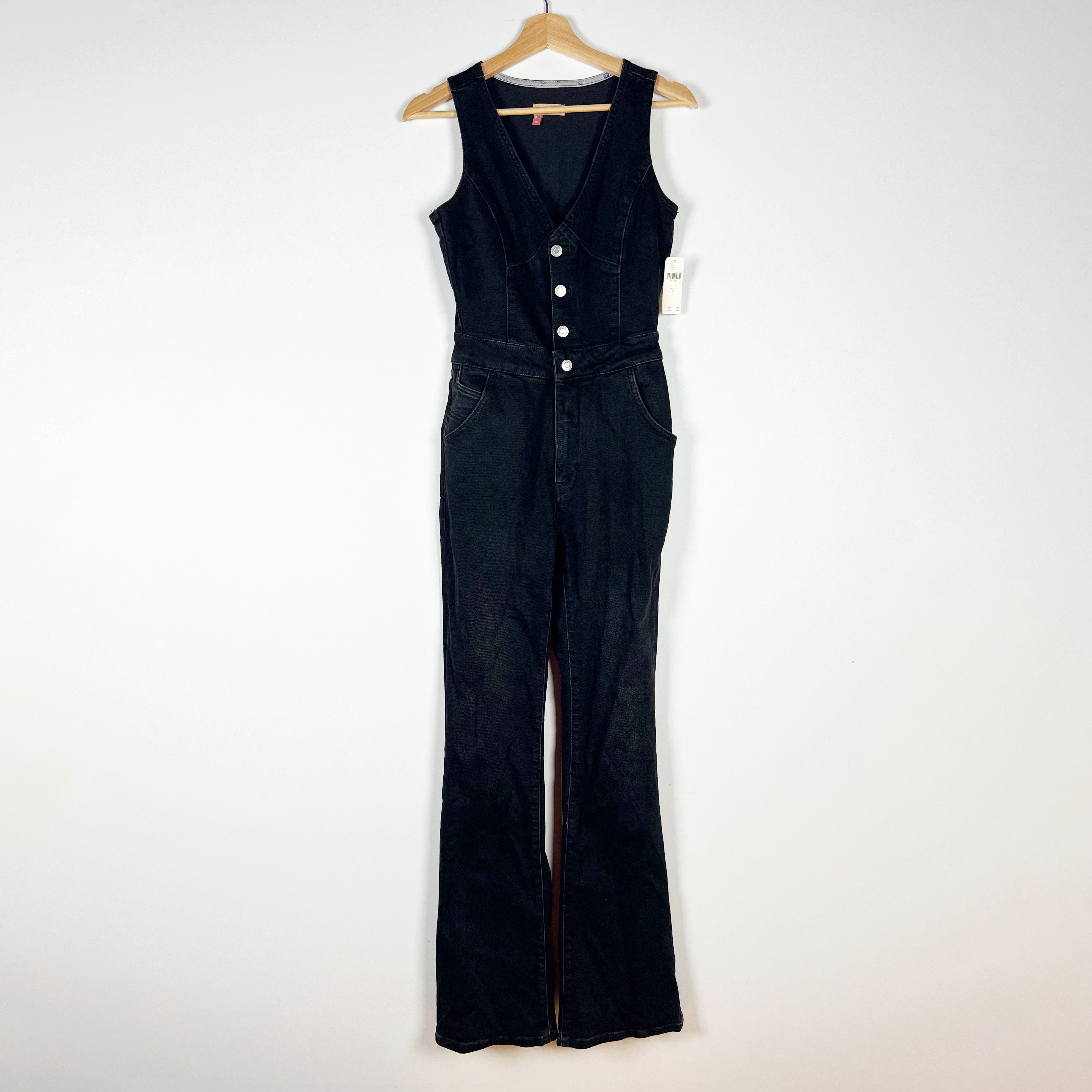 NEW Anthropologie Pilcro Cotton Button Front Flared Leg Denim Jean Jumpsuit 2