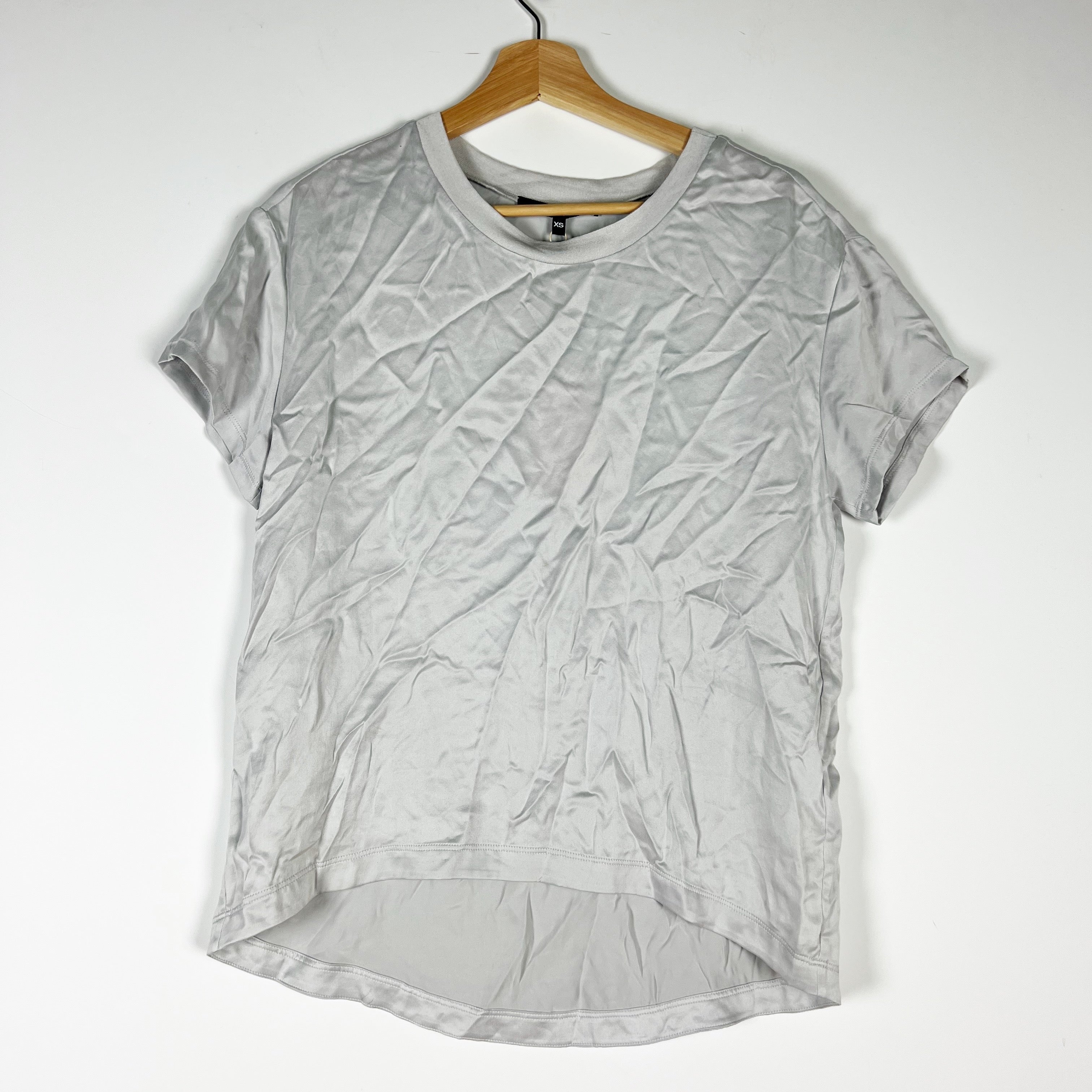 NEW Quince Washable Silk Crew Neck Short Sleeve Blouse Tee Shirt Gray XS