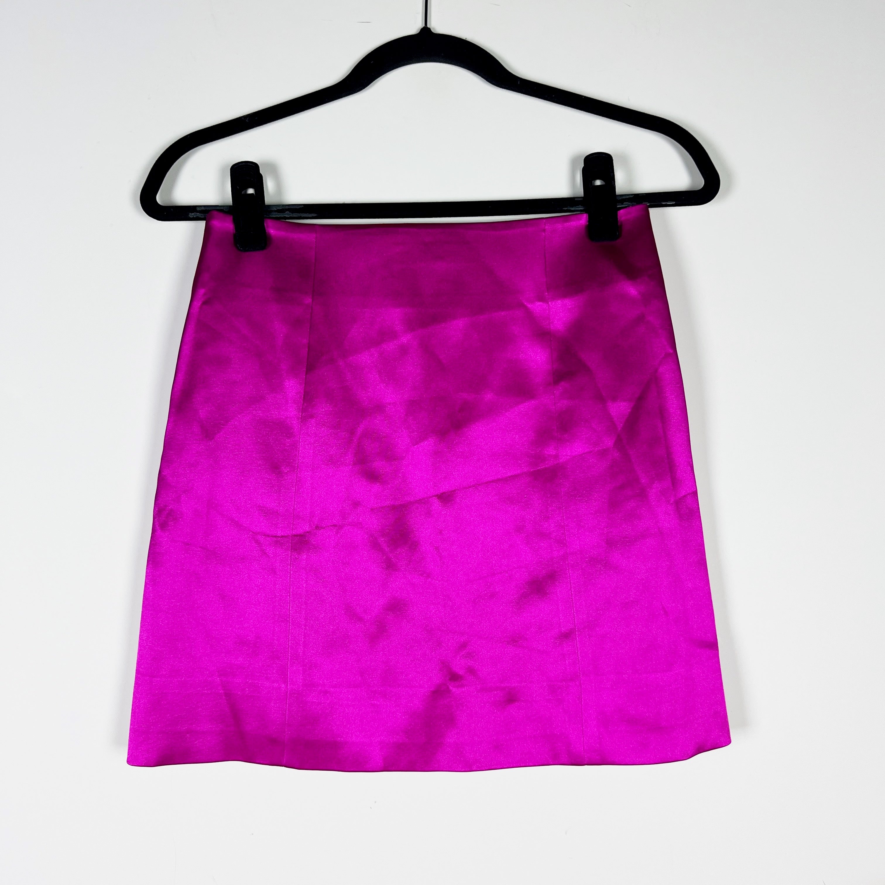 Frame High Waisted Stretch Satin Mini Cocktail Party Skirt Magenta Pink 2