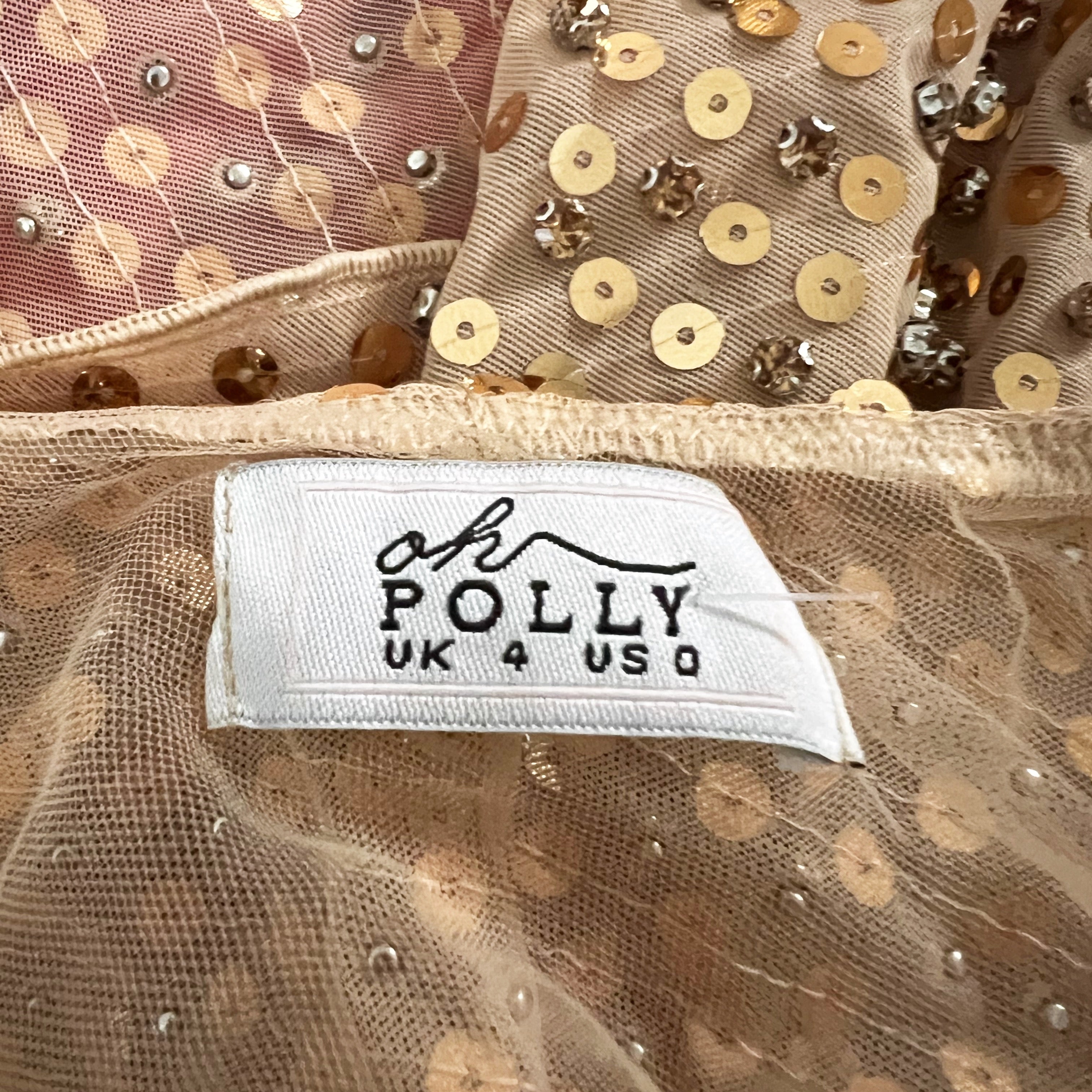 Oh Polly Callista Sequin Jewel Embellished One-Shoulder Asymmetric Top in Bronze