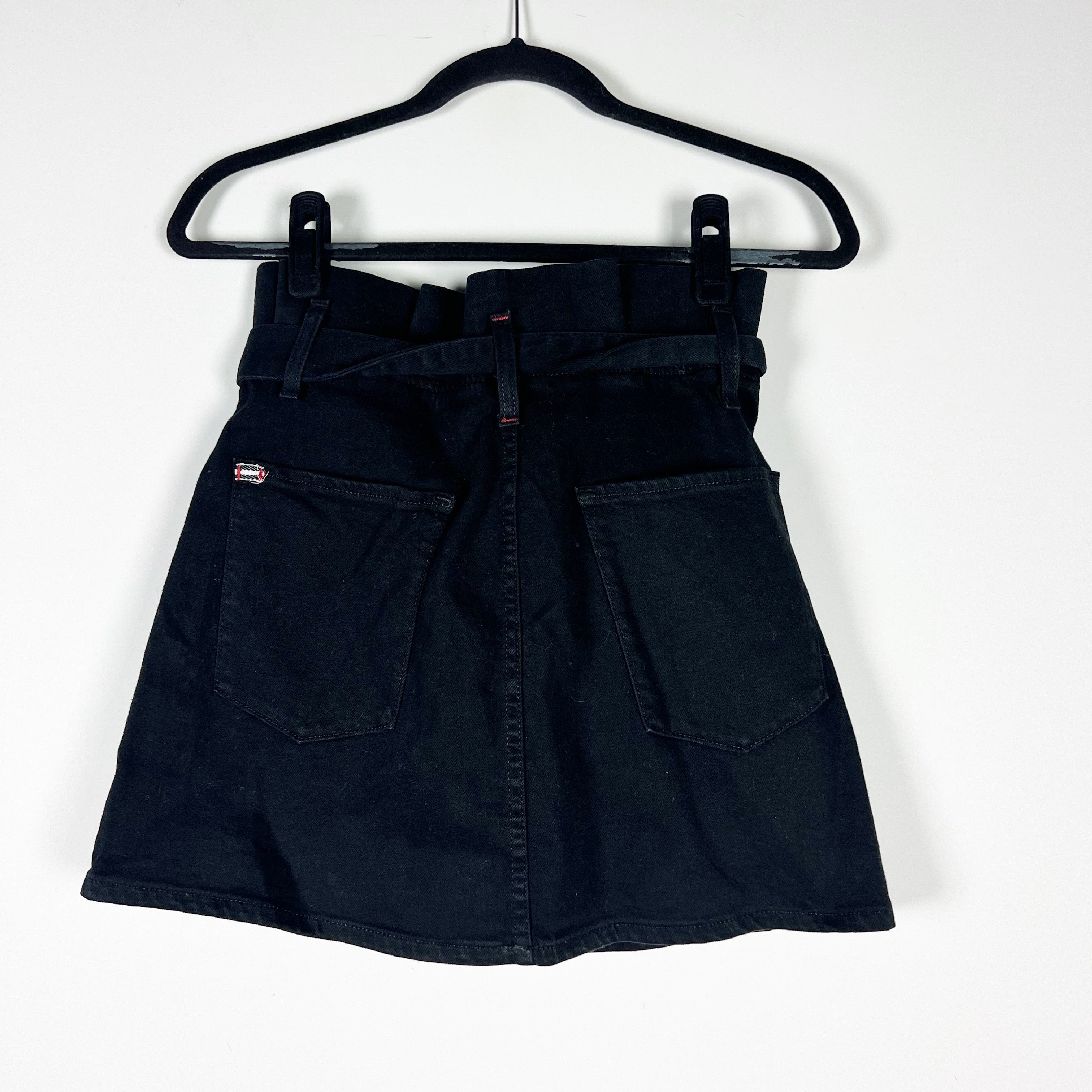 Alice + Olivia Jeans Cotton Stretch Paperboy Waist Belted Mini Denim Skirt Black