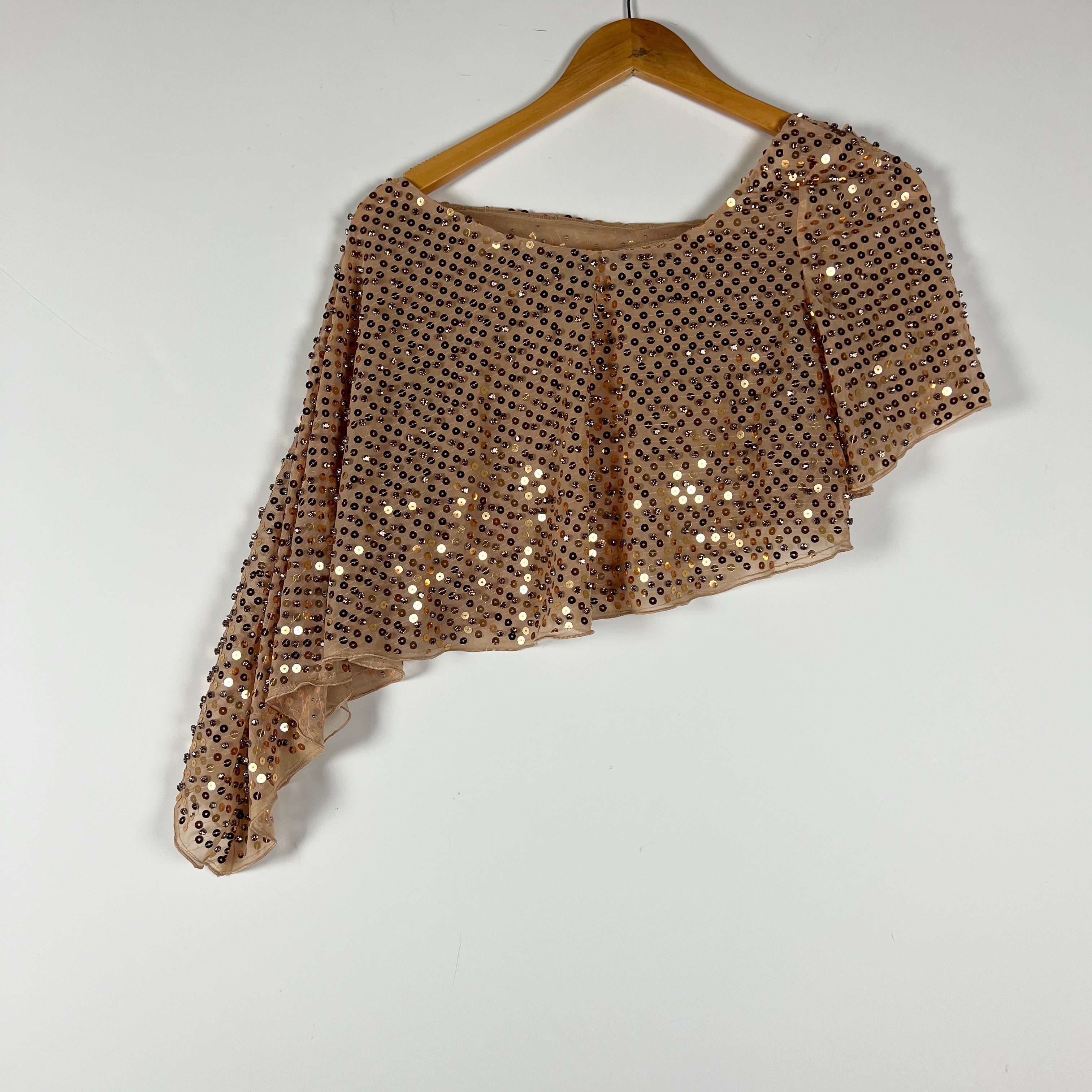 Oh Polly Callista Sequin Jewel Embellished One-Shoulder Asymmetric Top in Bronze