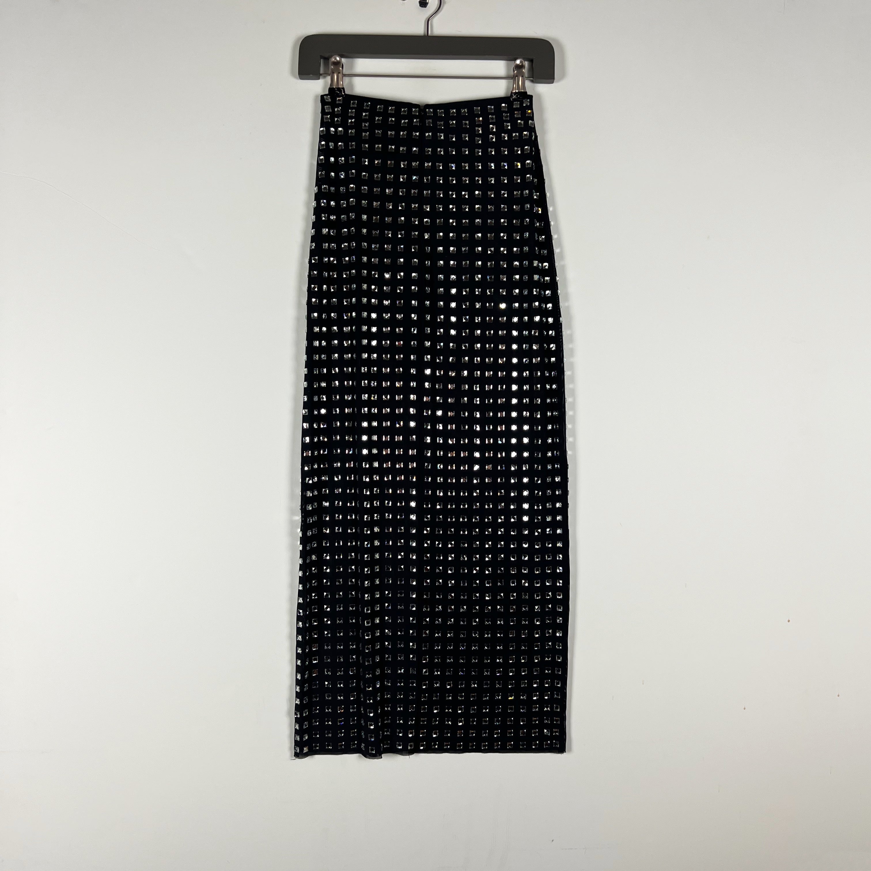 NBD Zenni Rhinestone Crystal Jewel Diamond Mesh Pull On Straight Skirt Black XXS