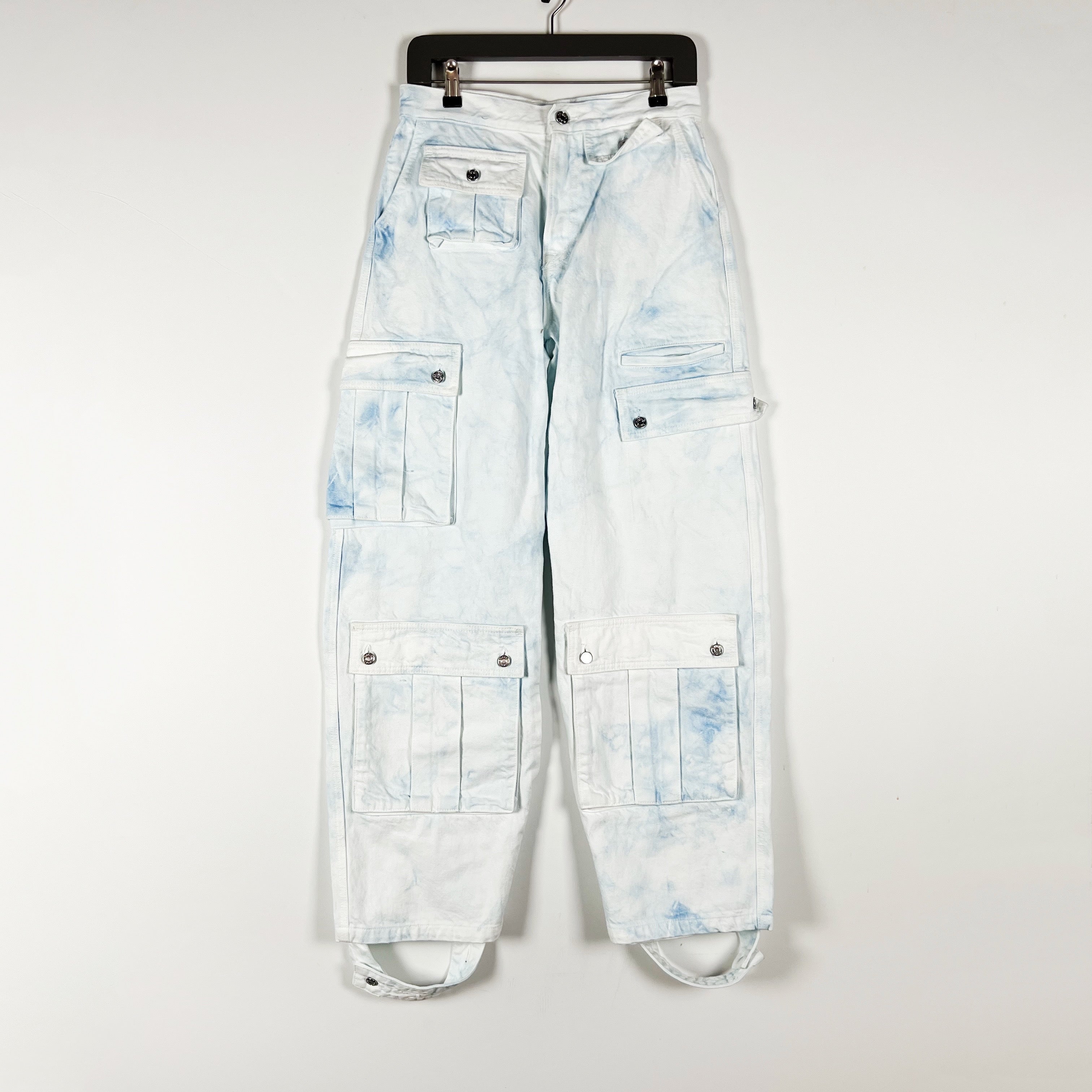 NEW GRLFRND Lara Cotton Baggy Multi Pocket Cargo Denim Jeans Airwaves Wash 25