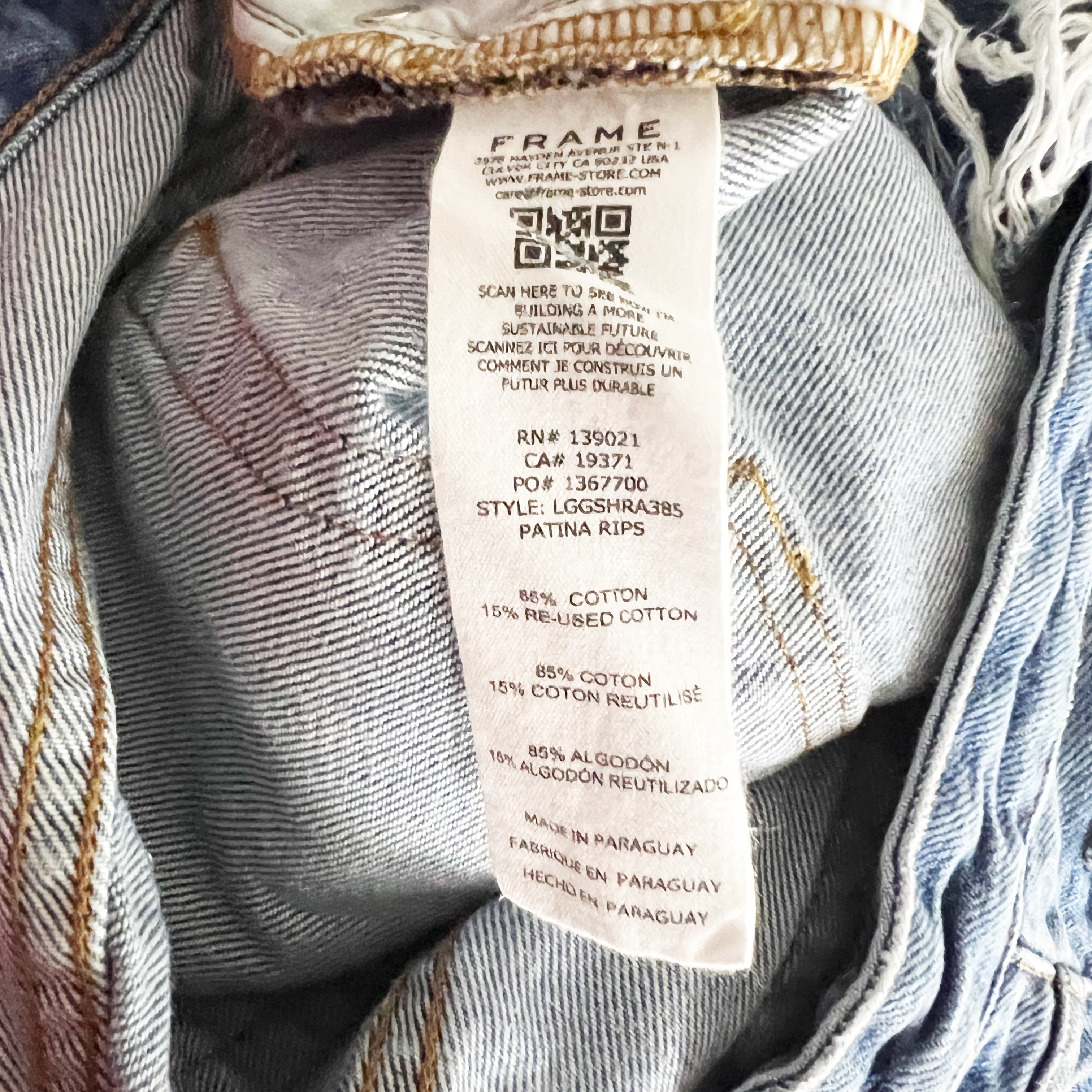 Frame Women's Le Grand Garcon Cotton Denim Patina Rips Jean Shorts 26