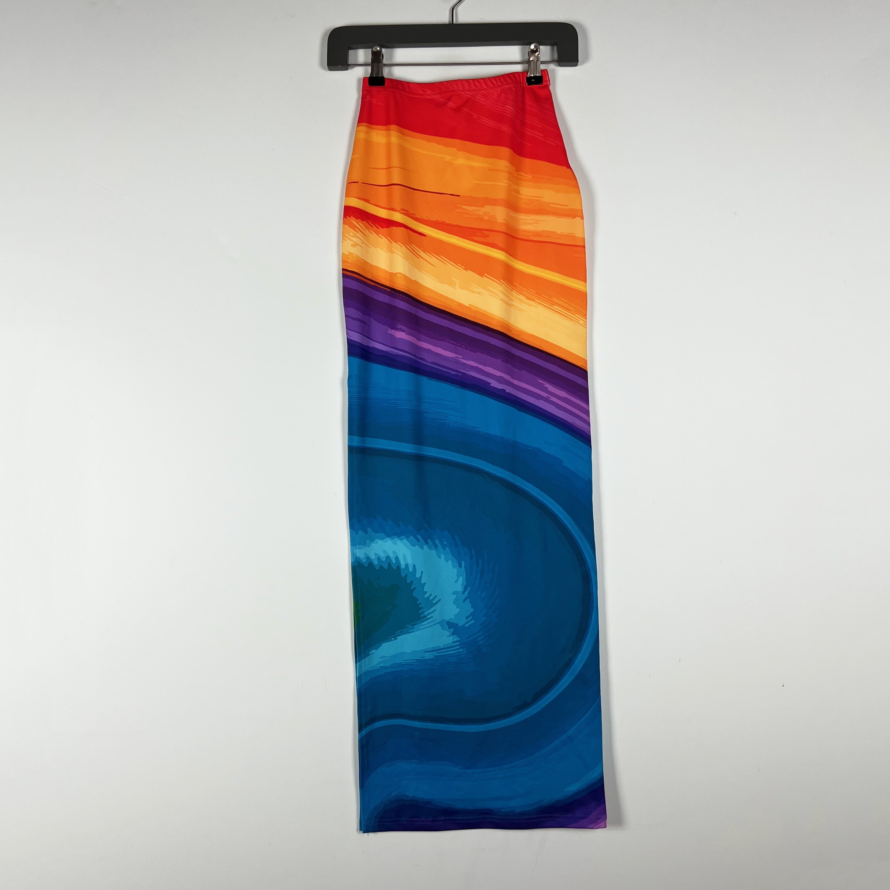 Farai London x Revolve Tala Pull On Straight Fit Midi Skirt Rainbow Ombre Print