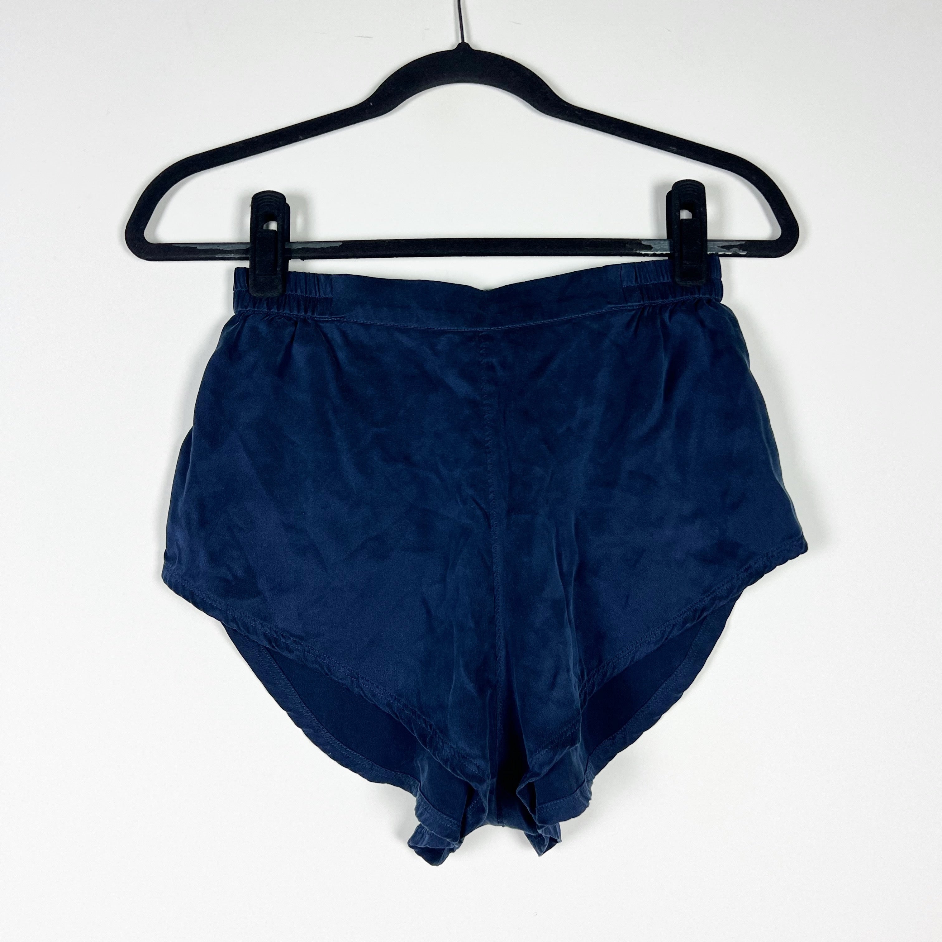 Lunya Washable Silk Satin High Rise Cut Mini Lounge Pajama Shorts Blue XS