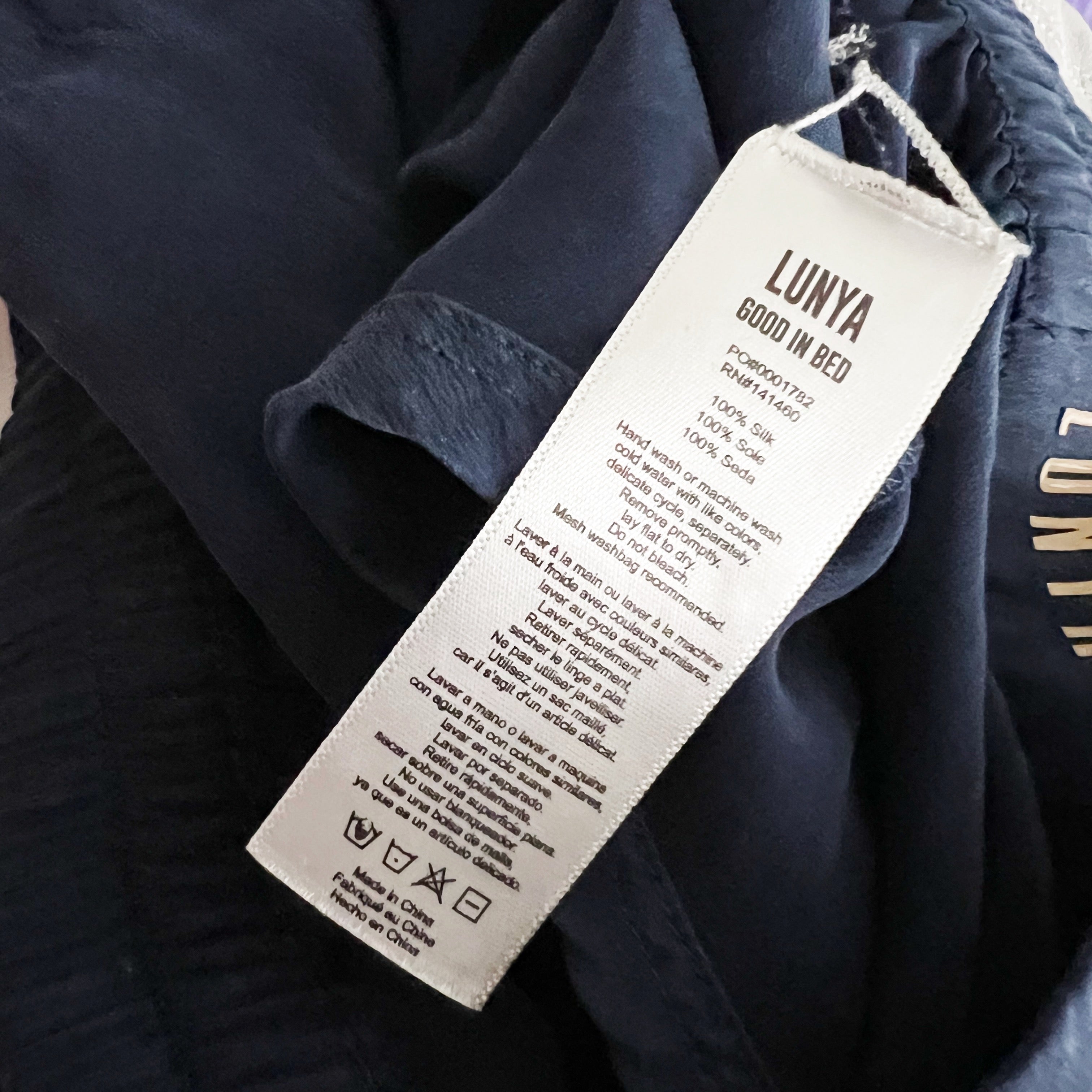 Lunya Washable Silk Satin High Rise Cut Mini Lounge Pajama Shorts Blue XS