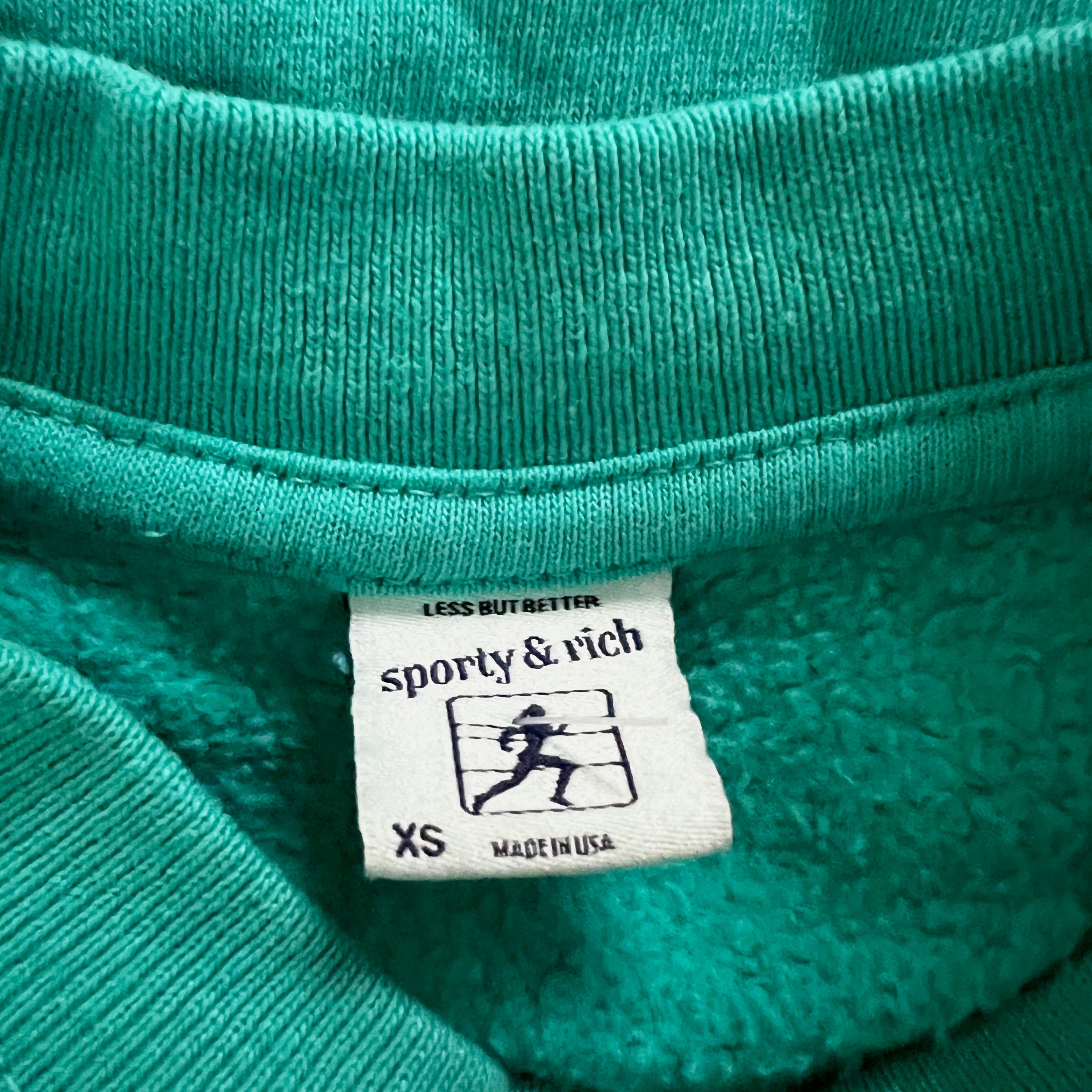 Sporty & Rich Health & Wellness Cotton Fleece Graphic Crewneck Sweater Turquoise