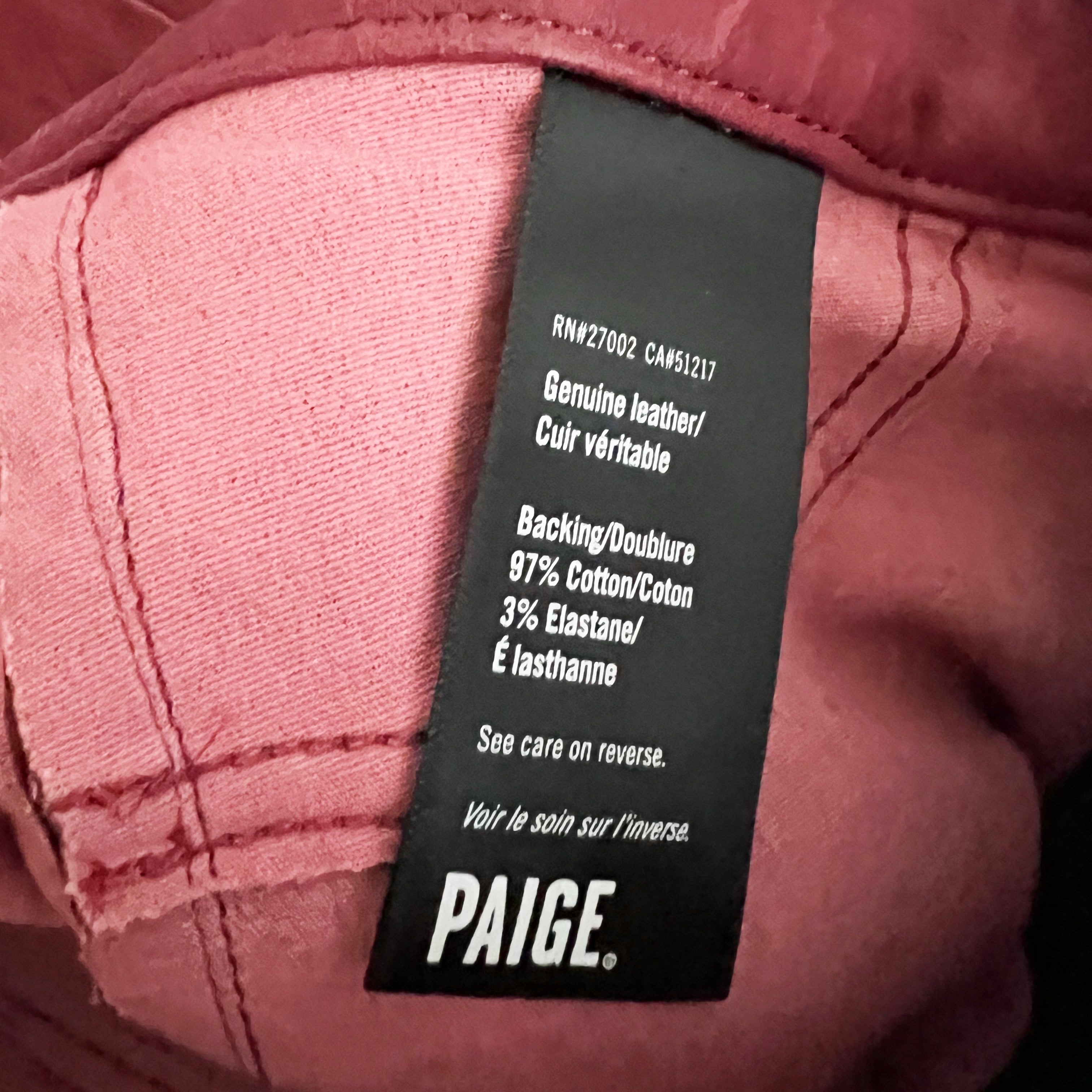 NEW Paige Constance Leather Skinny Split Hem Mid Rise Pants Rumba Red 25