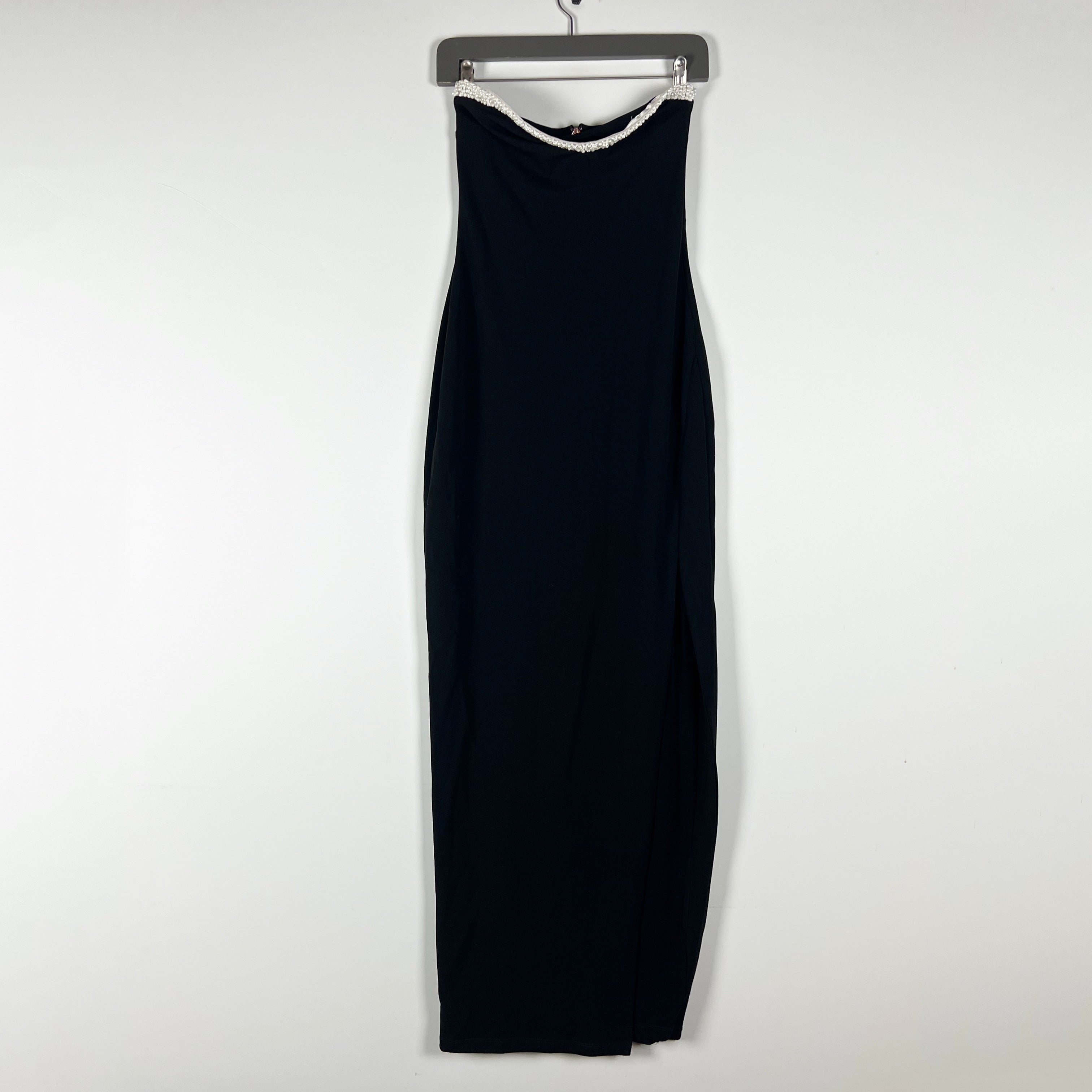 Nookie Nouveau Faux Pearl Beaded Embellished Strapless Column Dress Black Small