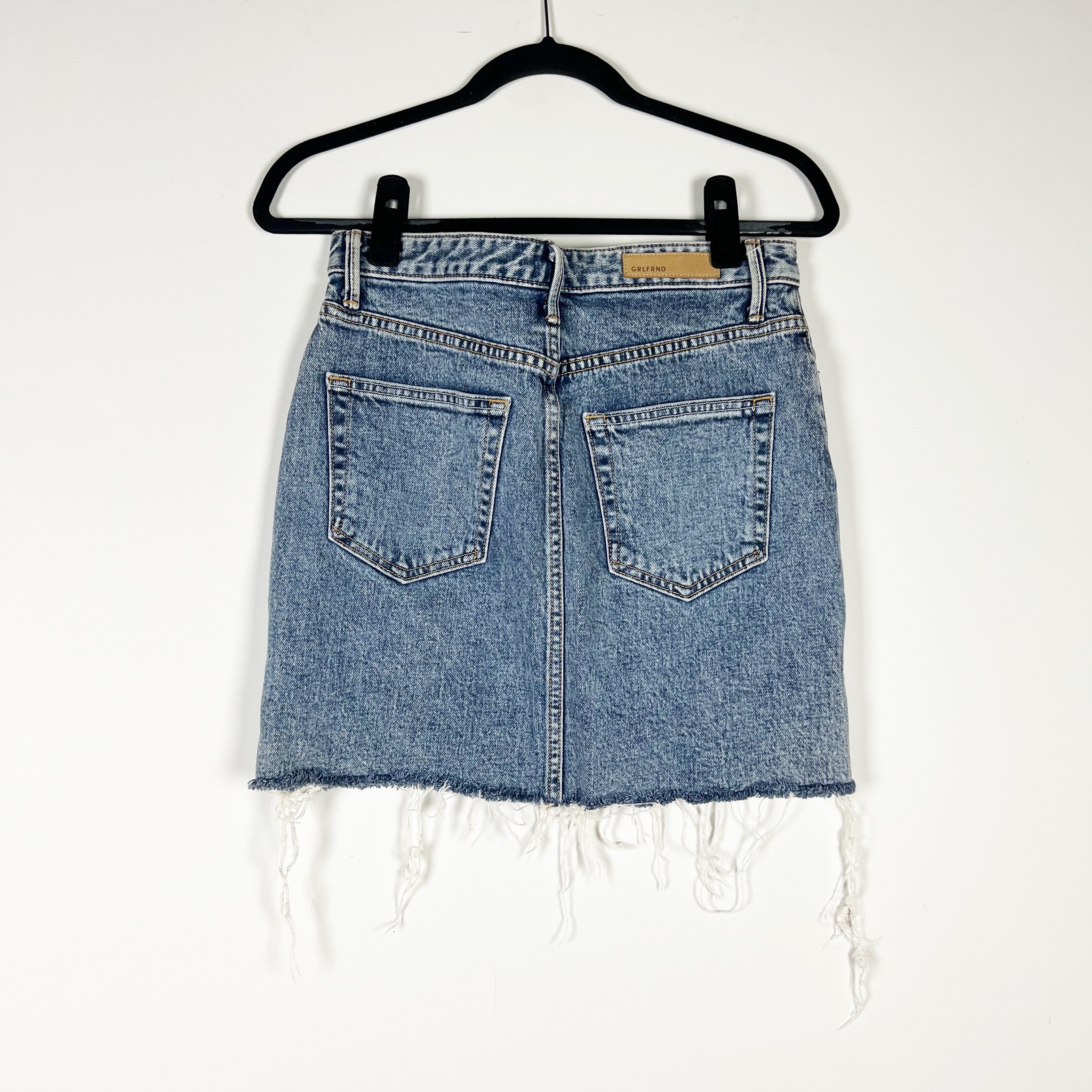 GRLFRIEND Reese Cottn Denim Rhinestone Jewel Crystal Button Mini Jean Skirt 26