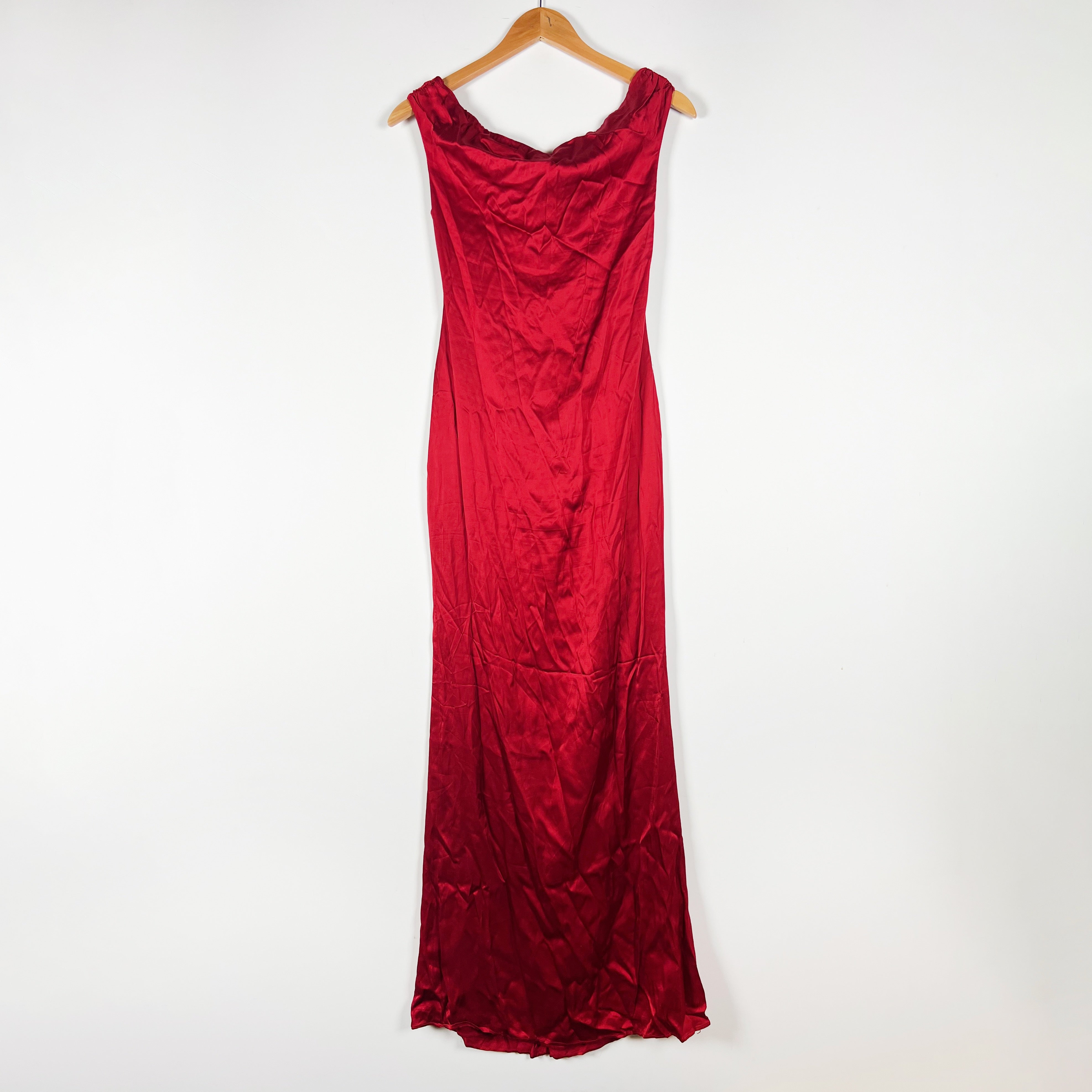 Lovers And Friends Mariam Red Satin Off The Shoulder Column Midi Dress XS