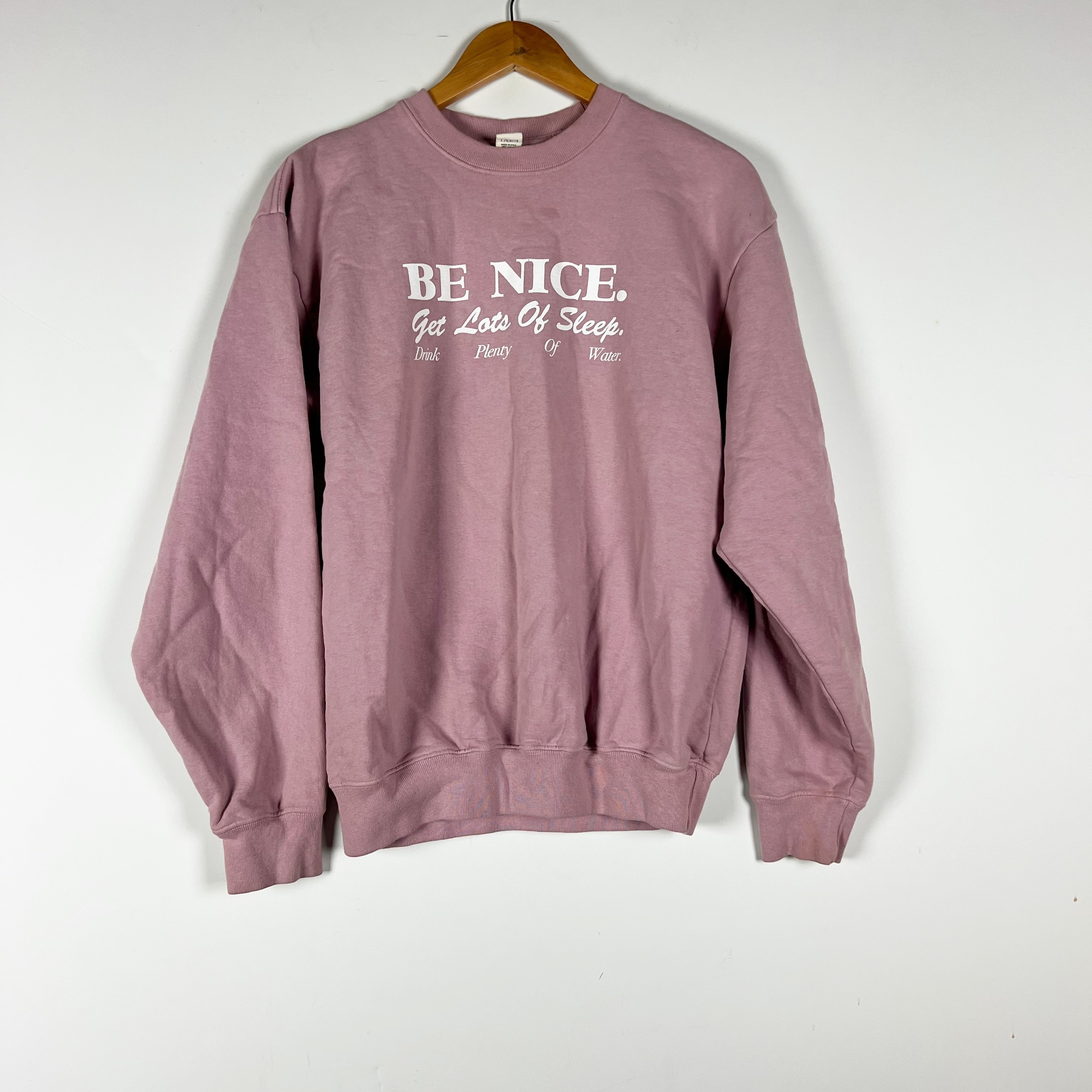 Sporty & Rich Be Nice Graphic Print Cotton Crew Neck Sweatshirt Sweater Mauve XS