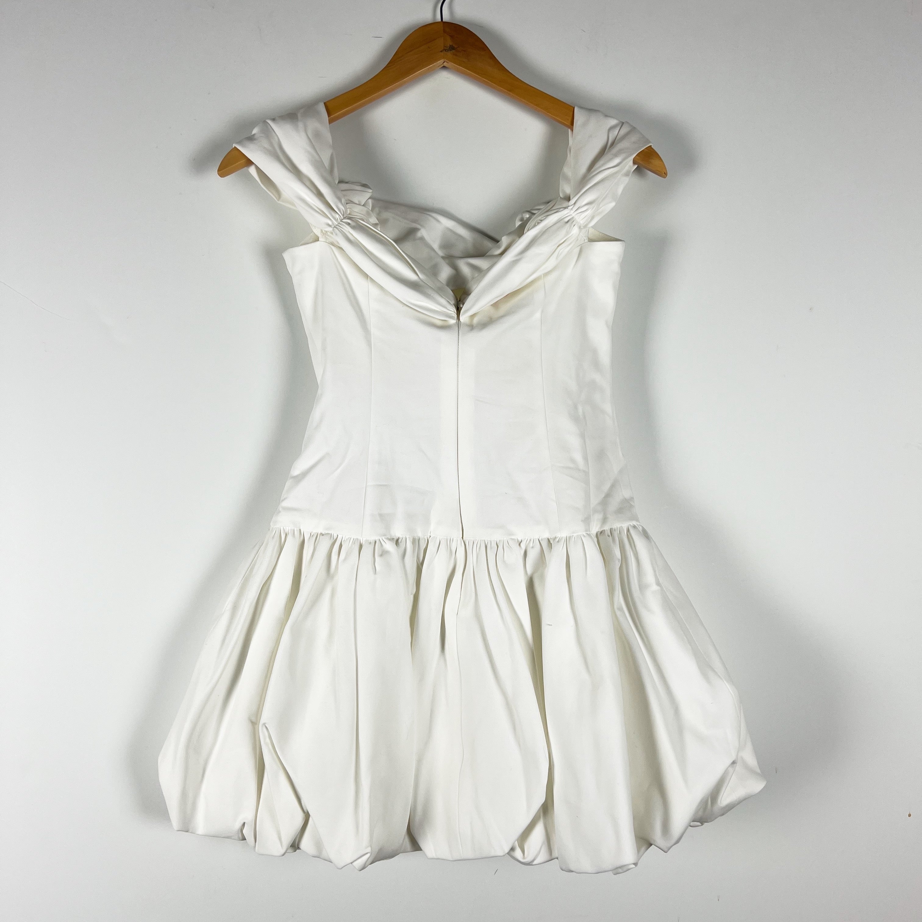 Meshki Giovanna Cotton Stretch Off The Shoulder Rosette Applique Mini Dress S